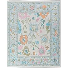 Hand Knotted Turkish Oushak Rug, Vintage Turkish Eclectic Oushak Rug, Artisan Crafted Carpet for Bed Room and Dining Room, Living Room Rug, Color: Sky Blue, Size: 4X6 ft