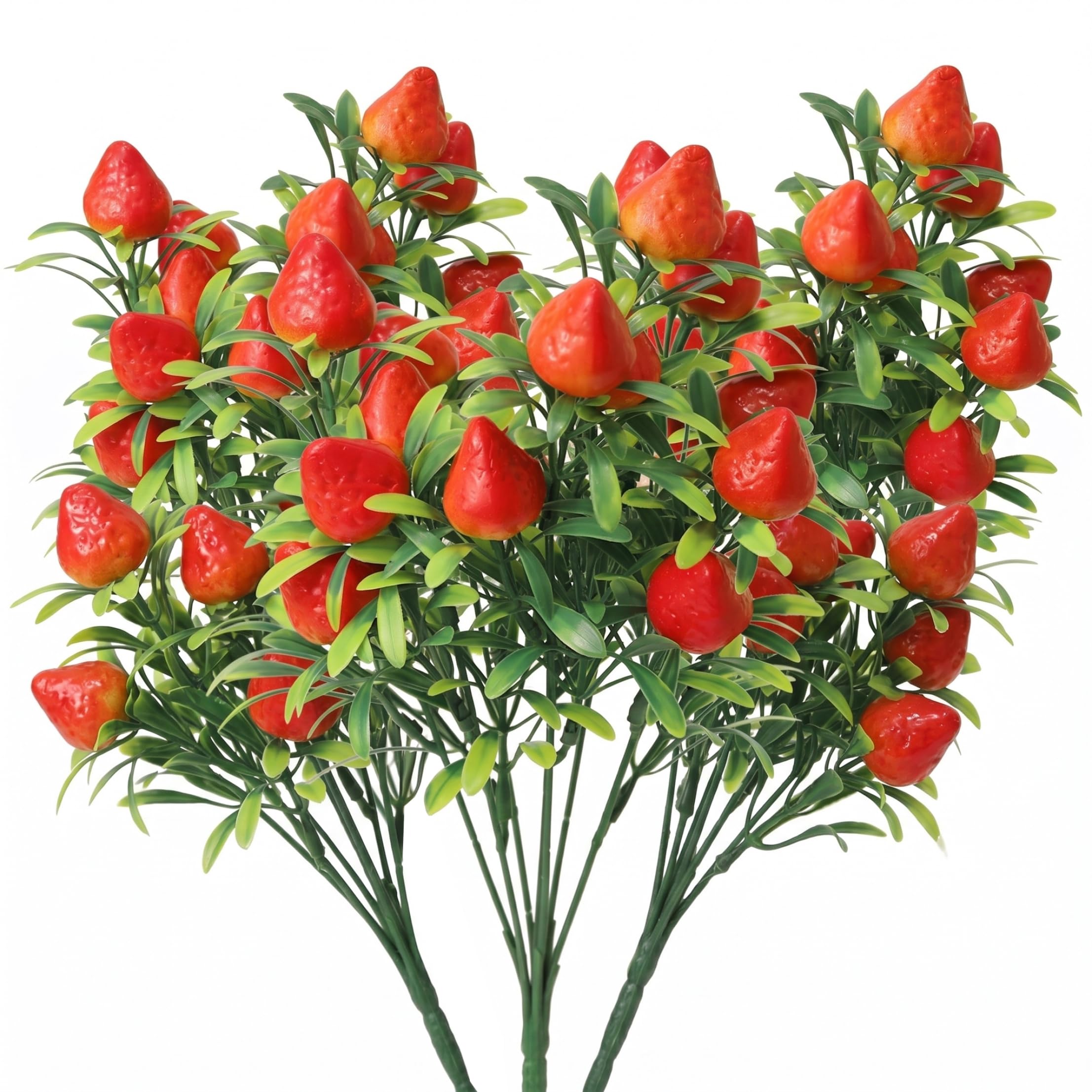 Pineeseatile 3pcs Faux Strawberries, 7-stem Strawberry Plants With Realistic Fruits & Leaves For Festive Home Decor, Artificial Strawberries