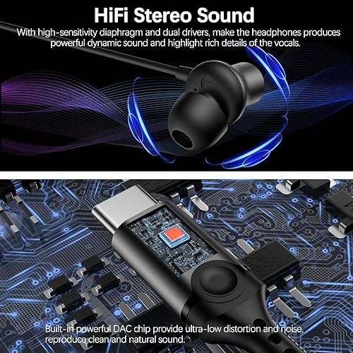 Miniatura 10 de COOYA Auriculares USB C tipo C con cable para iPhone 15 Pro Max Galaxy S24 Ultra iPad 10 con aislamiento de ruido magnético + micrófono para Samsung