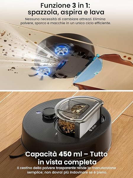 Lefant M330 Plus Robot Aspirapolvere Lavapavimenti con Mappatura, Aspirazione 5000Pa, 160min, Senza Grovigli, Autonomia 160min, Evita Tappeti, WiFi App Alexa, Ideale per Animali e Pavimenti Duri - 2