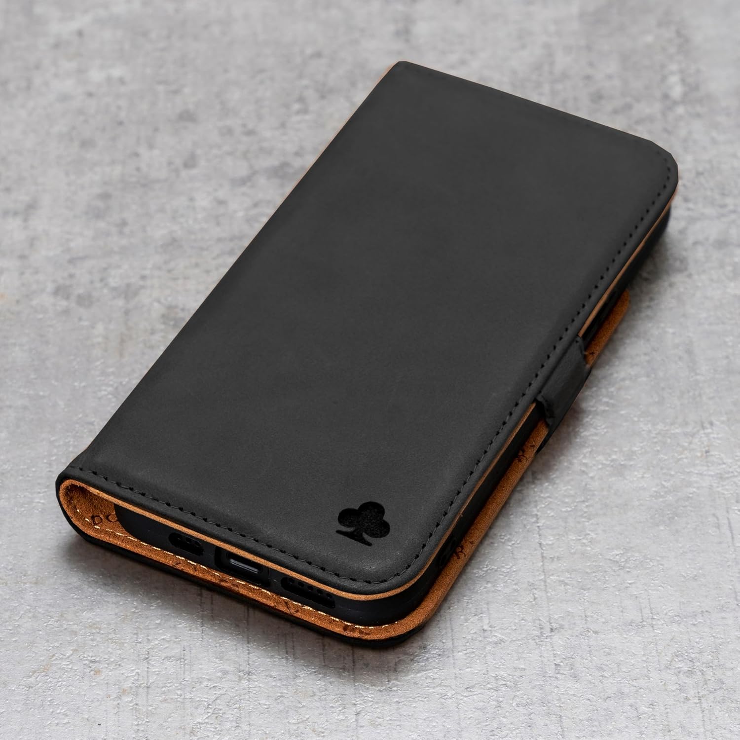 Porter Riley - Leather Case for iPhone 14. Premium Genuine Leather Stand/Cover/Wallet/Flip Case with [Card Slots] [Horizontal Stand] [Durable Frame] (Black/Tan) - Image 6