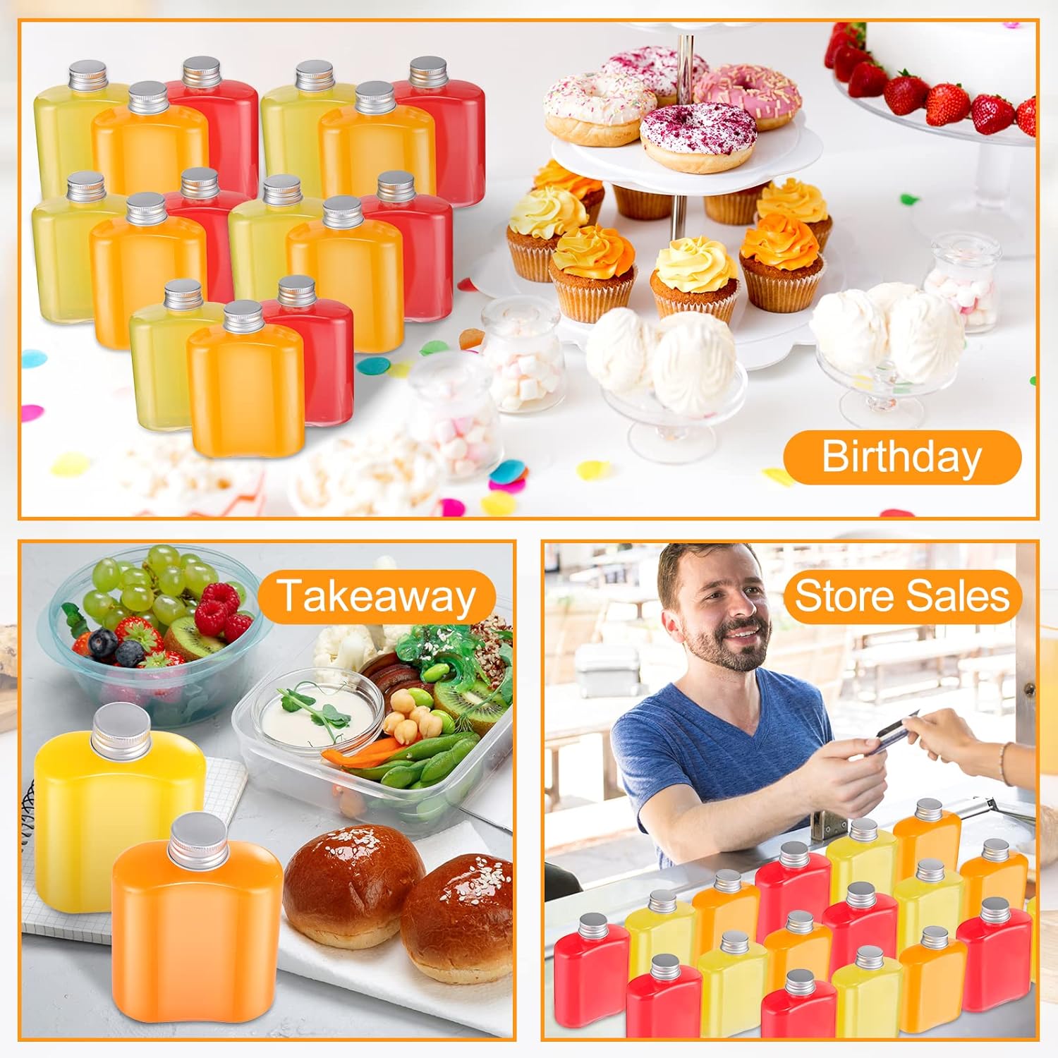 Norme 30 Pcs Plastic Bottles Bulk with Caps 8.5 oz Small Reusable Disposable Juice Bottles Empty Clear Beverages Drink Containers Water Flask Mini Fridge Containers for Juicing Smoothies Milk - Image 2