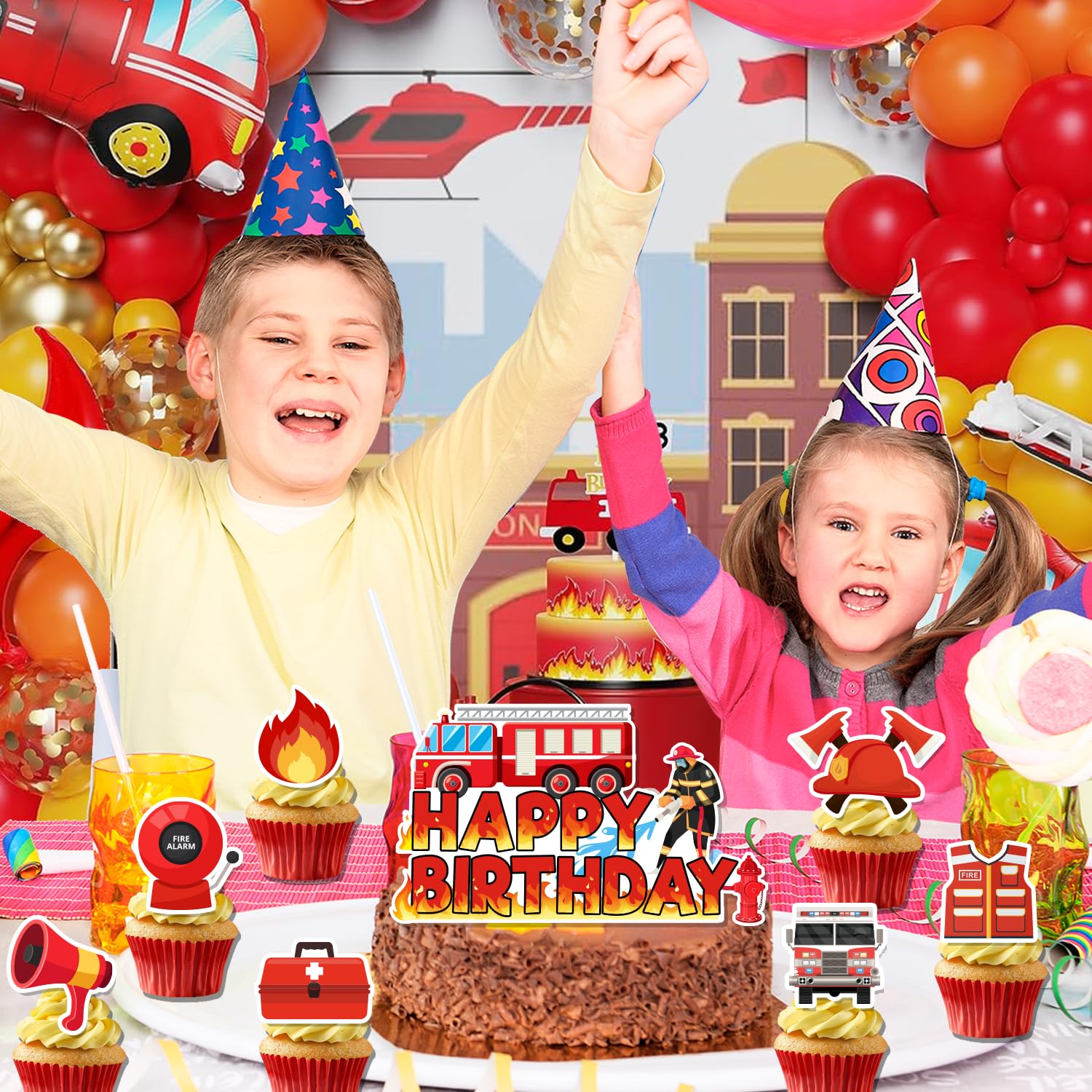 Decorazione Compleanno Vigili Del Fuoco Per 3 Anni - Set Con Ghirlanda