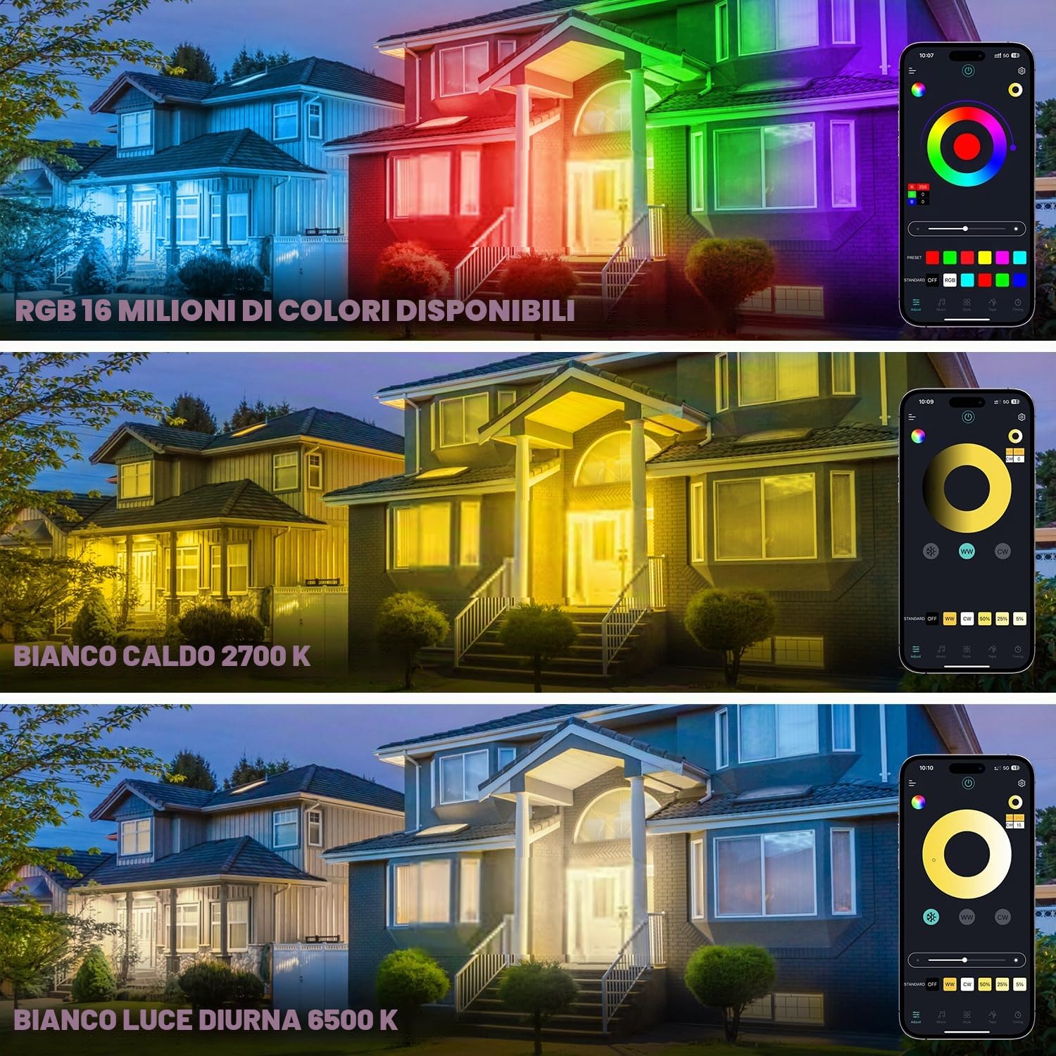 VAYALT 2 faretti LED RGB da 48 W RGB da parete con controllo APP Bluetooth e barra LED dimmerabile, IP66, impermeabili, per DJ discoteca, giardino, Halloween (bianco caldo + luce fredda)