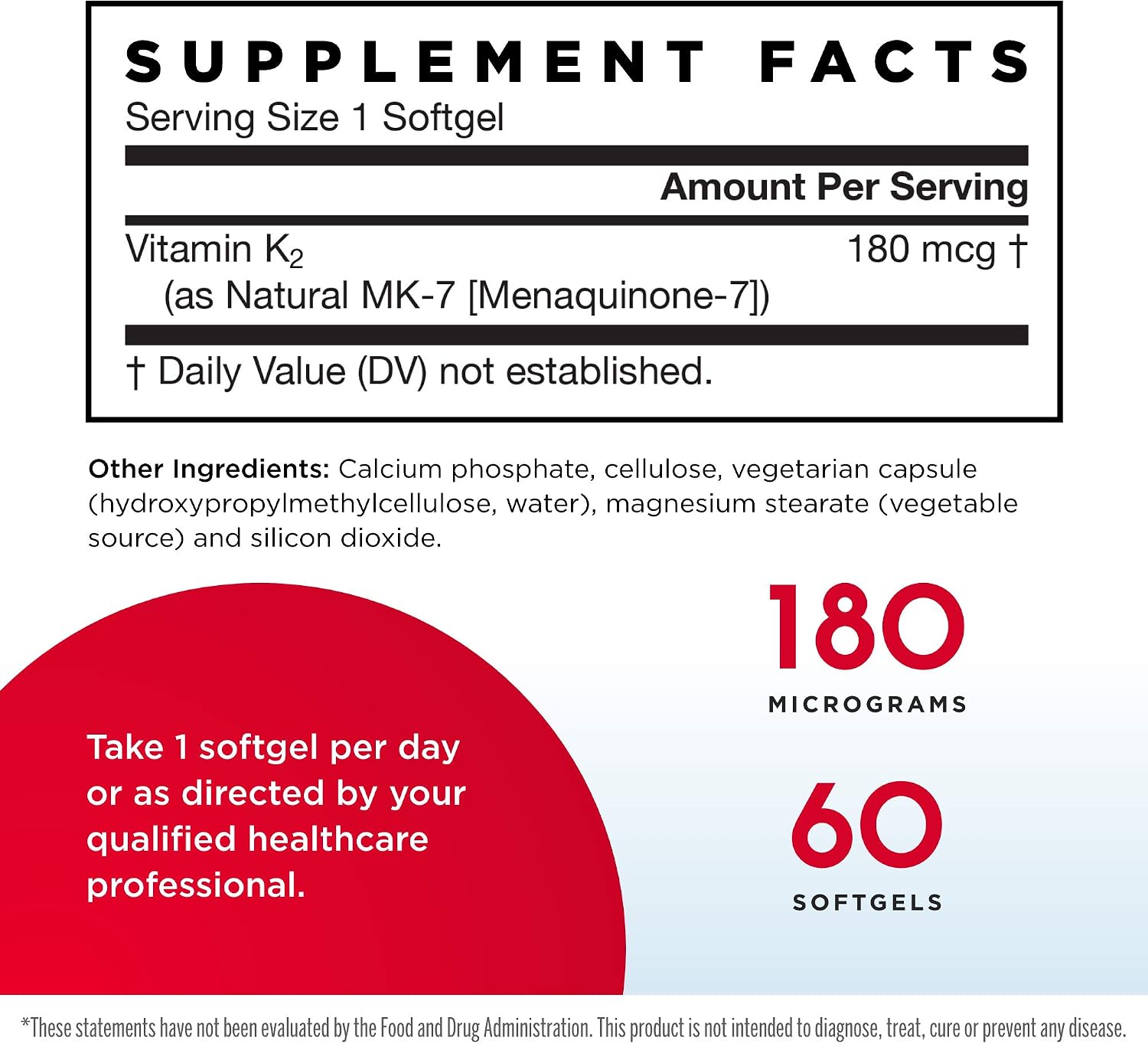 Jarrow Formulas MK-7 180 mcg - 60 Softgels - Superior Vitamin K Product for Building Strong Bones - Supports Heart & Cardiovascular Health - 60 Servings