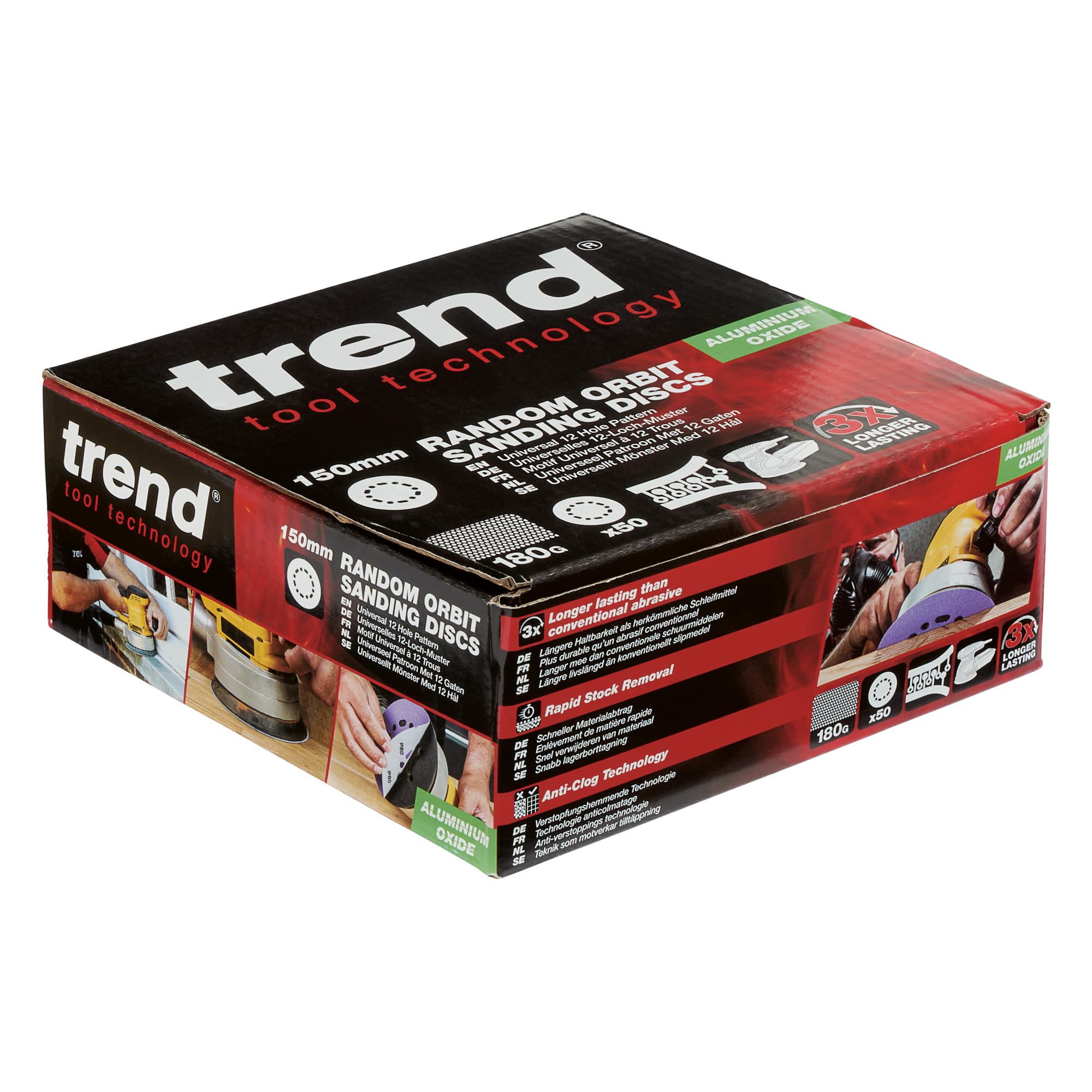 Trend Aluminiumoxid 150mm Random Orbit 180 Grit Schleifscheiben, AB/150/180A/B, Packung mit 100 Stück