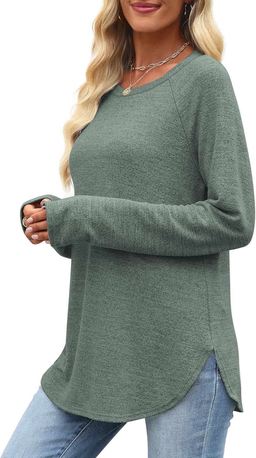 OFEEFAN Long Sleeve Shirts for Women Loose Fit Tunic Tops dressy casual Crew Neck Pullover Sweaters fall Outfits Clothes 2025 - Image 3