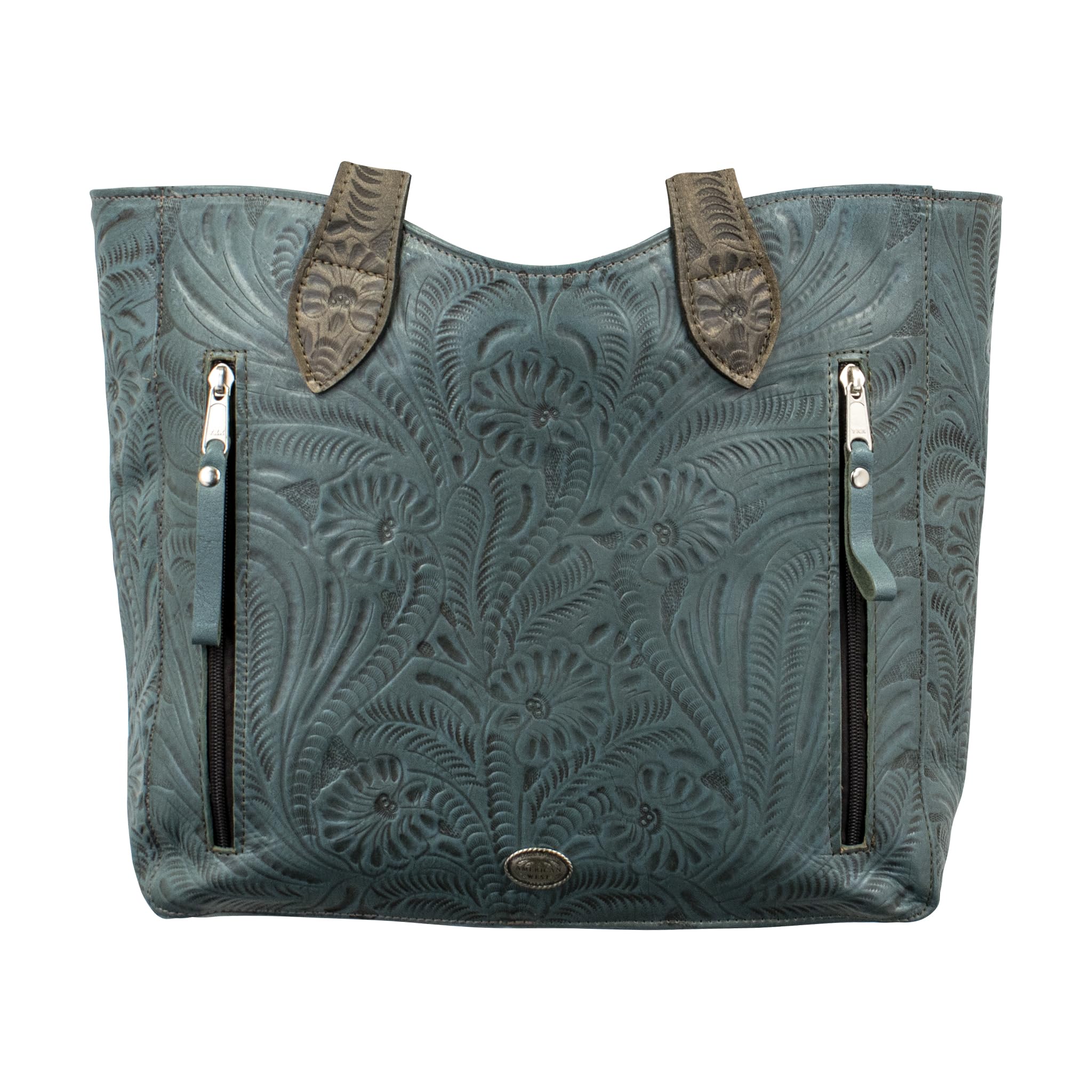 American West Handcrafted Leather Large Zip-Top Tote Concealed Carry Pocket on Back Purse for Women Annie's Secret Collection | Conceal Carry: Denim Blue