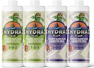 HydraGrow & HydraBloom A B Grow & Bloom Nutrients - 4 Part Liquid Advanced Plant Fertilizer for Hydroponics, Aeroponics, Soil, Indoor and Outdoor Garden Vegetable, Flower Bud Food - 1L Each Pack of 4