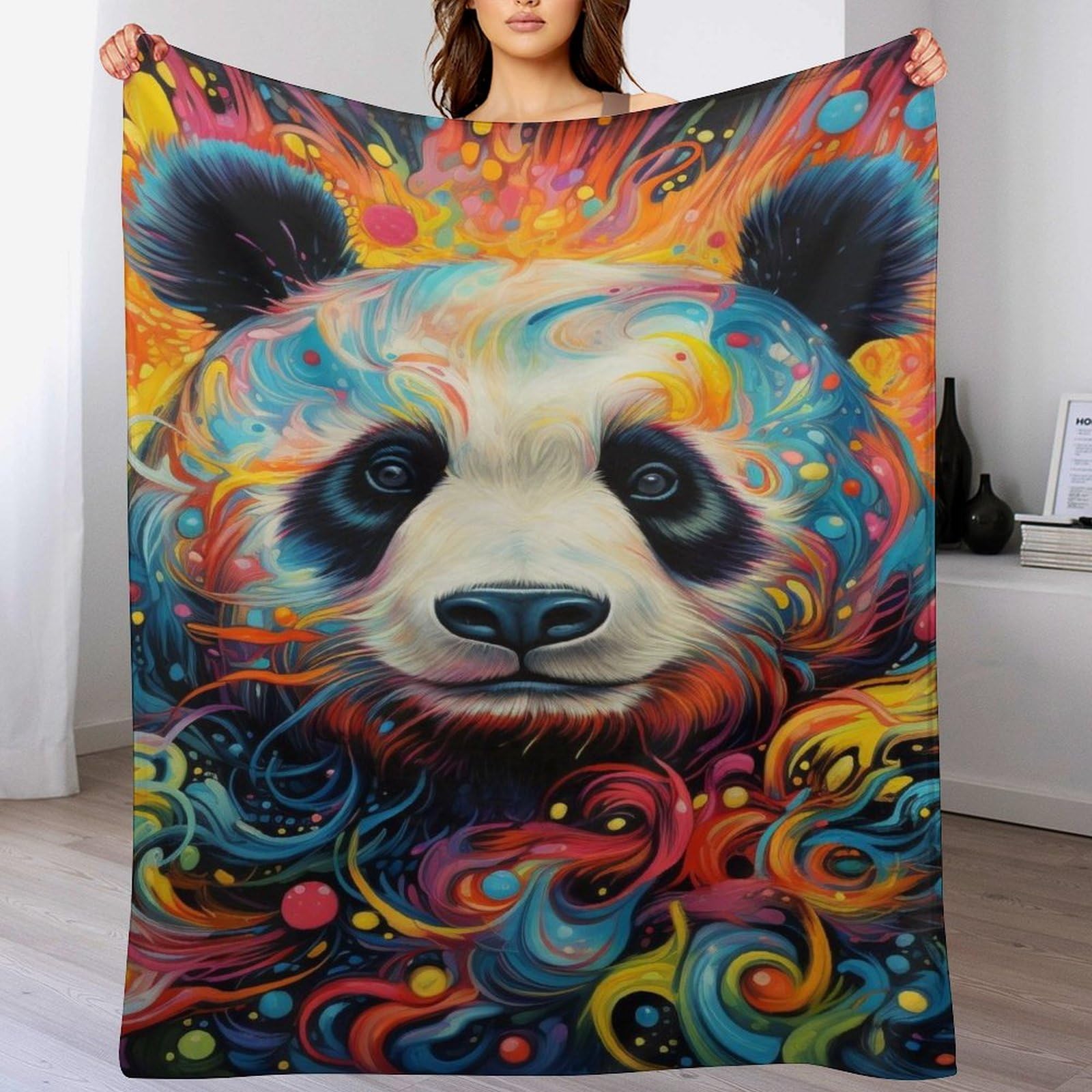 Couverture panda flannel super doux plaid polaire grand format 150x200cm pour lit