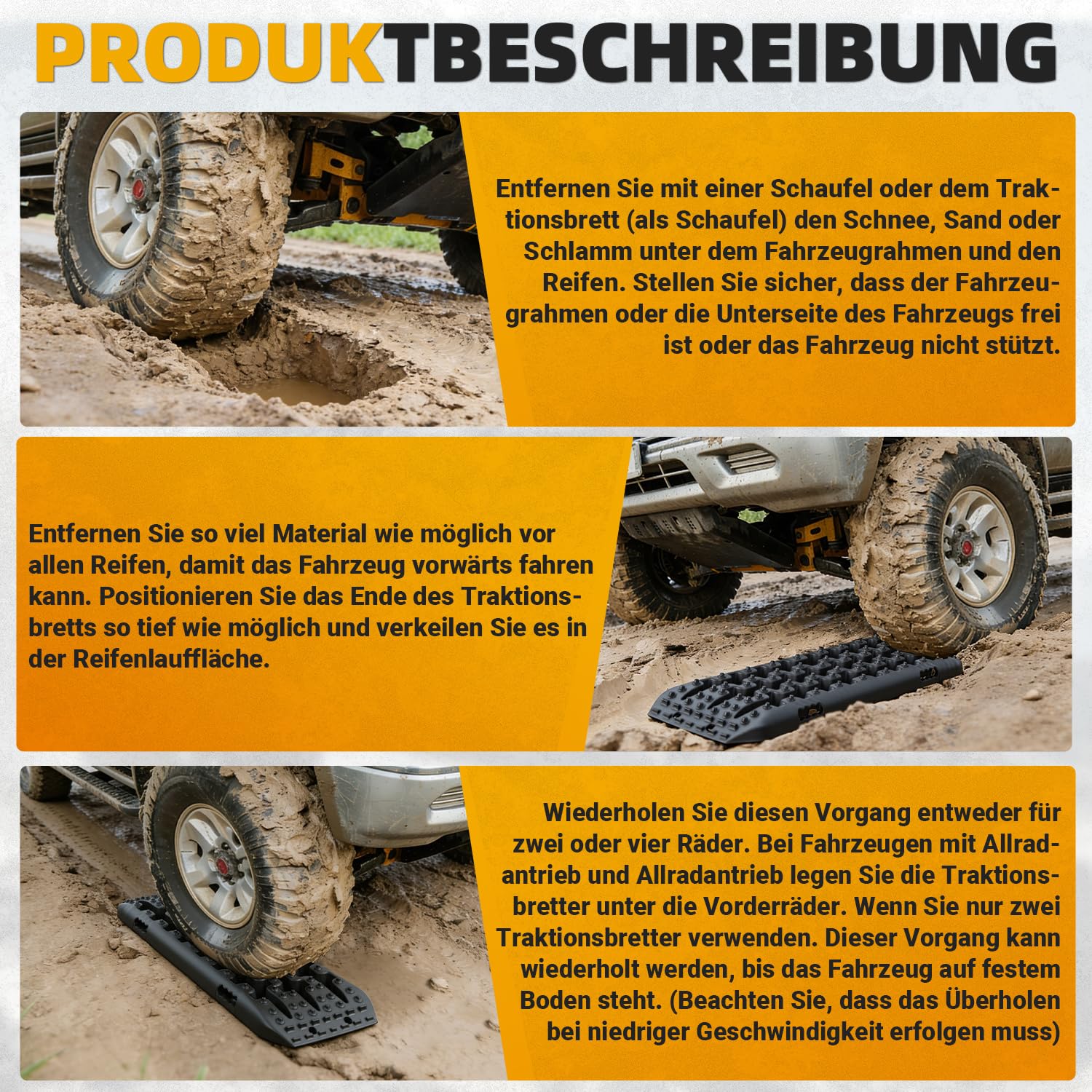 Herrselsam 2 Pezzi di lamiere di Sabbia Fuoristrada, Tappetino di trazione in plastica, con Custodia e Strumento di Installazione, carico 10T per Fuoristrada, Camper, Auto, Camion