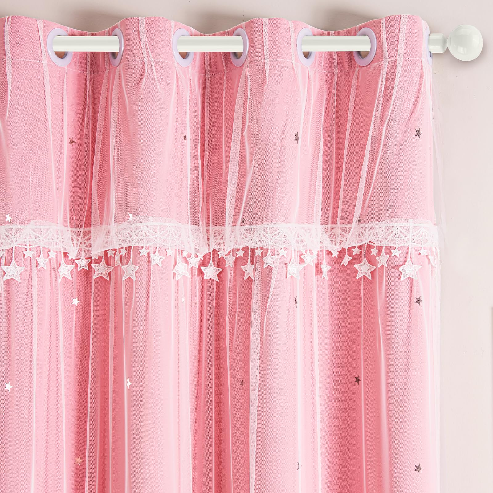 UNISTAR Pink Curtains for Girls Bedroom Kids Room, Star Room Darkening Cutain for Princess Daughter Window Home Decor (W52 x L63 / 1Panel)