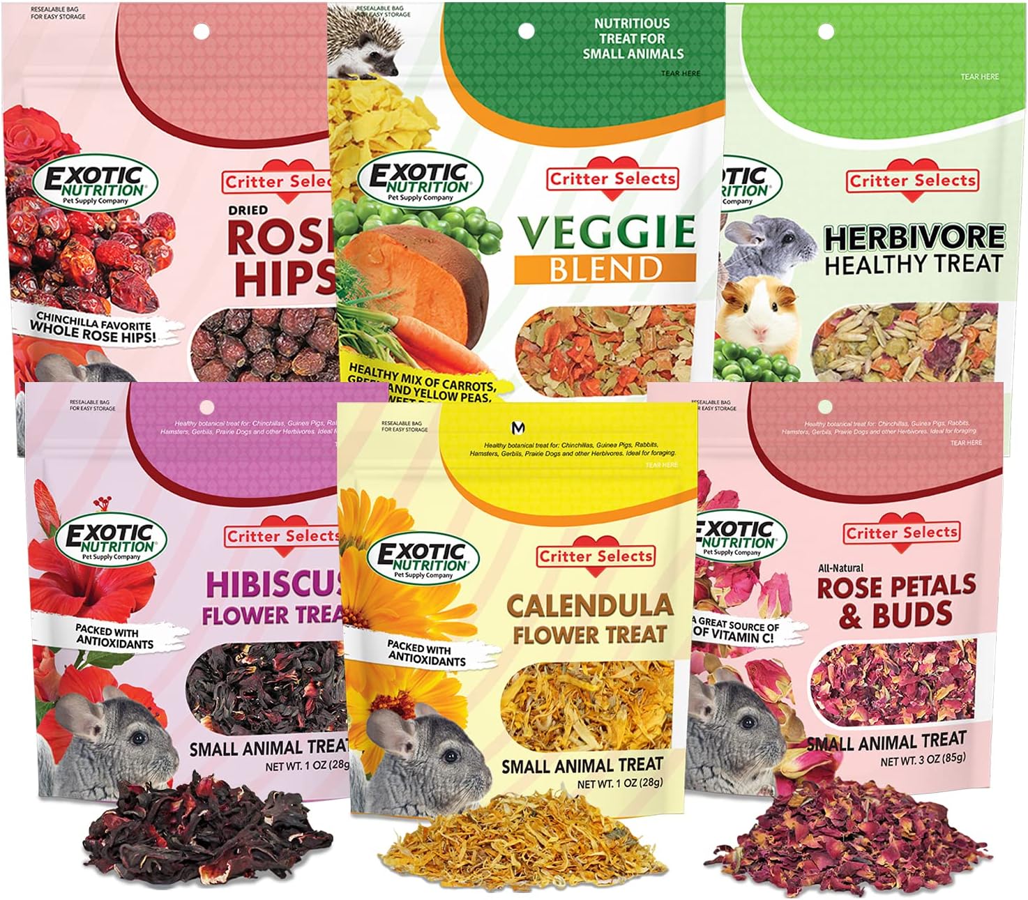 Exotic Nutrition Herbivore Treats 6 Pack - Healthy Assortment Small ...