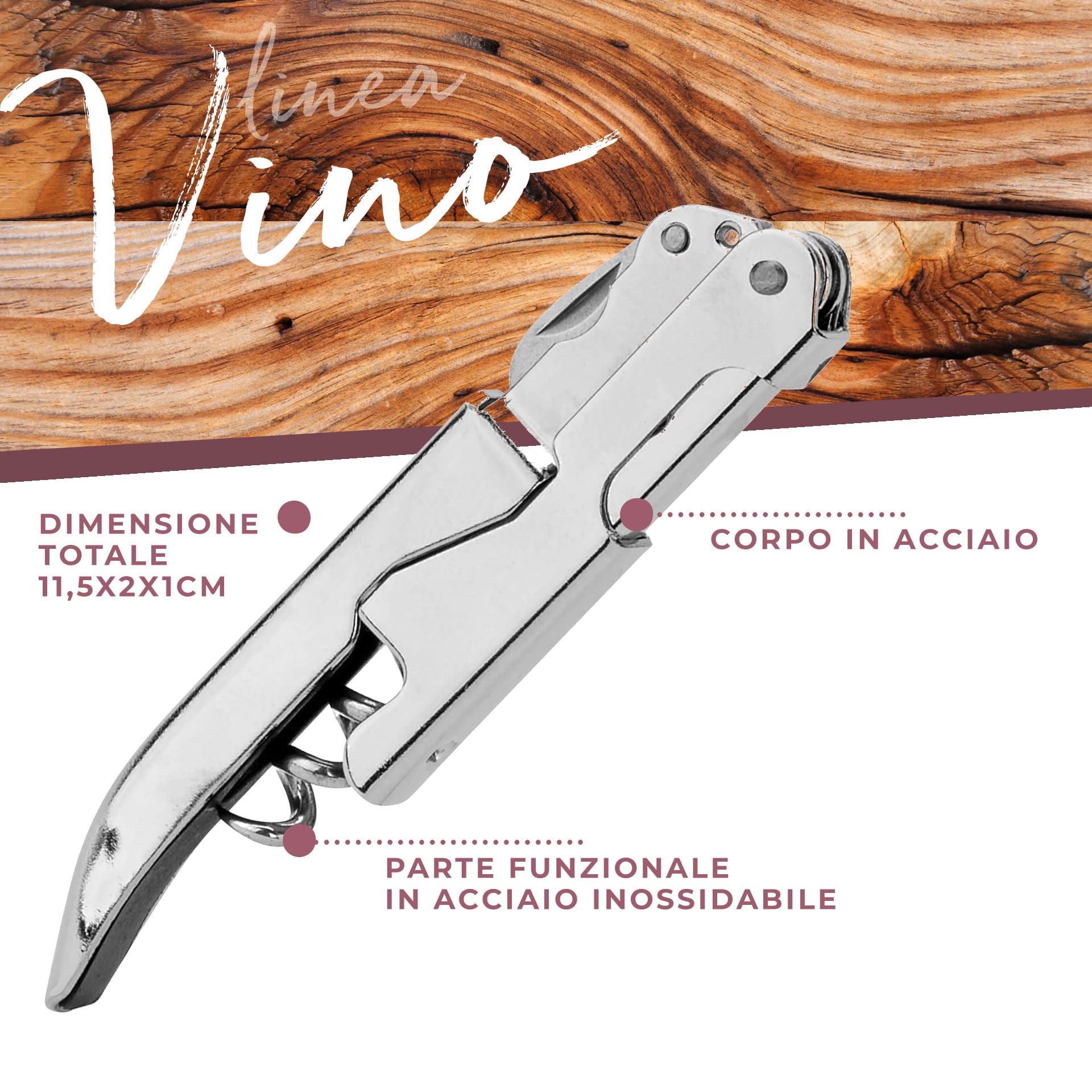 Fackelmann Super Cavatappi Sommelier con Lama Taglia Capsule, Acciaio Inox, Argento