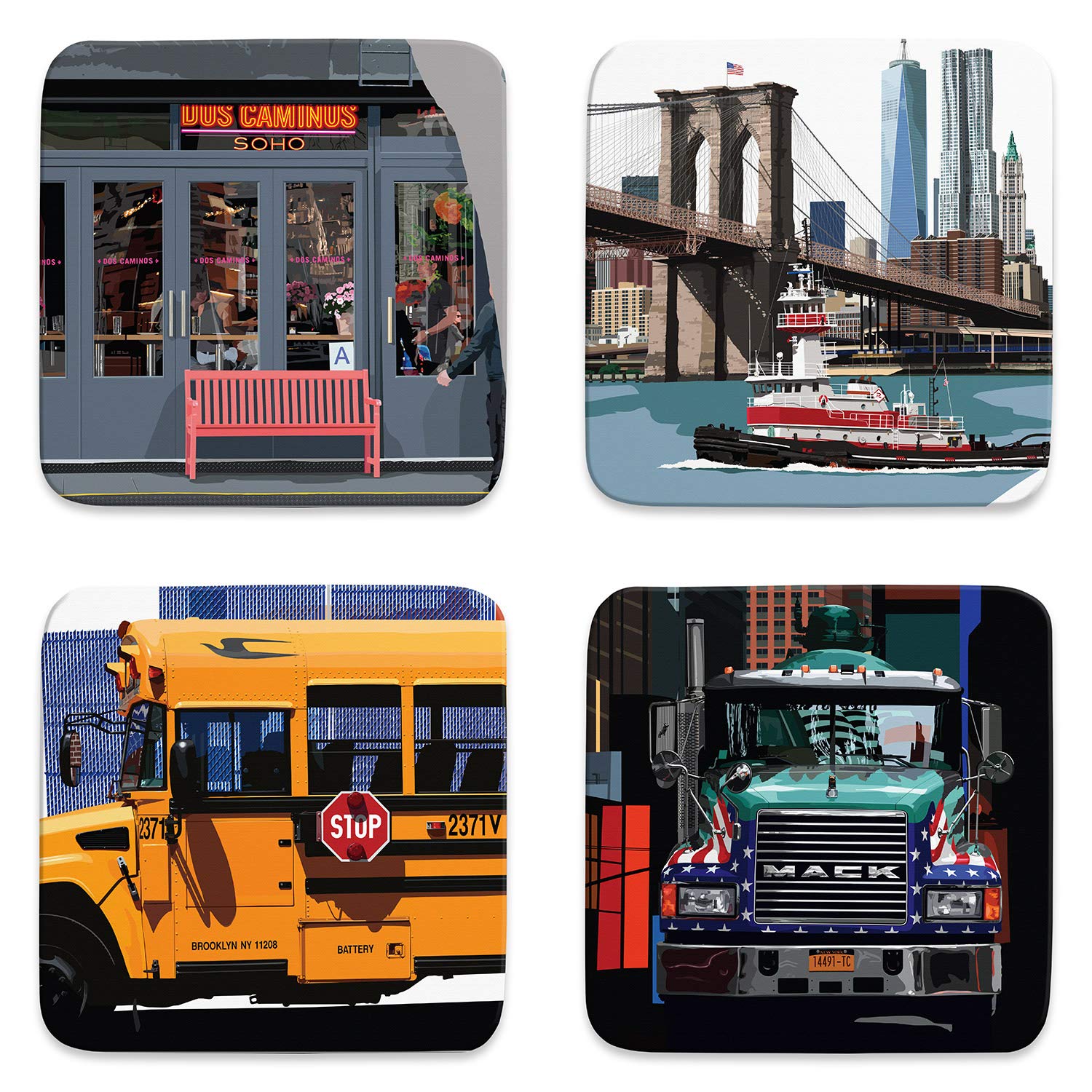 New York Set of 4 Coasters by Leslie Gerry - Set C