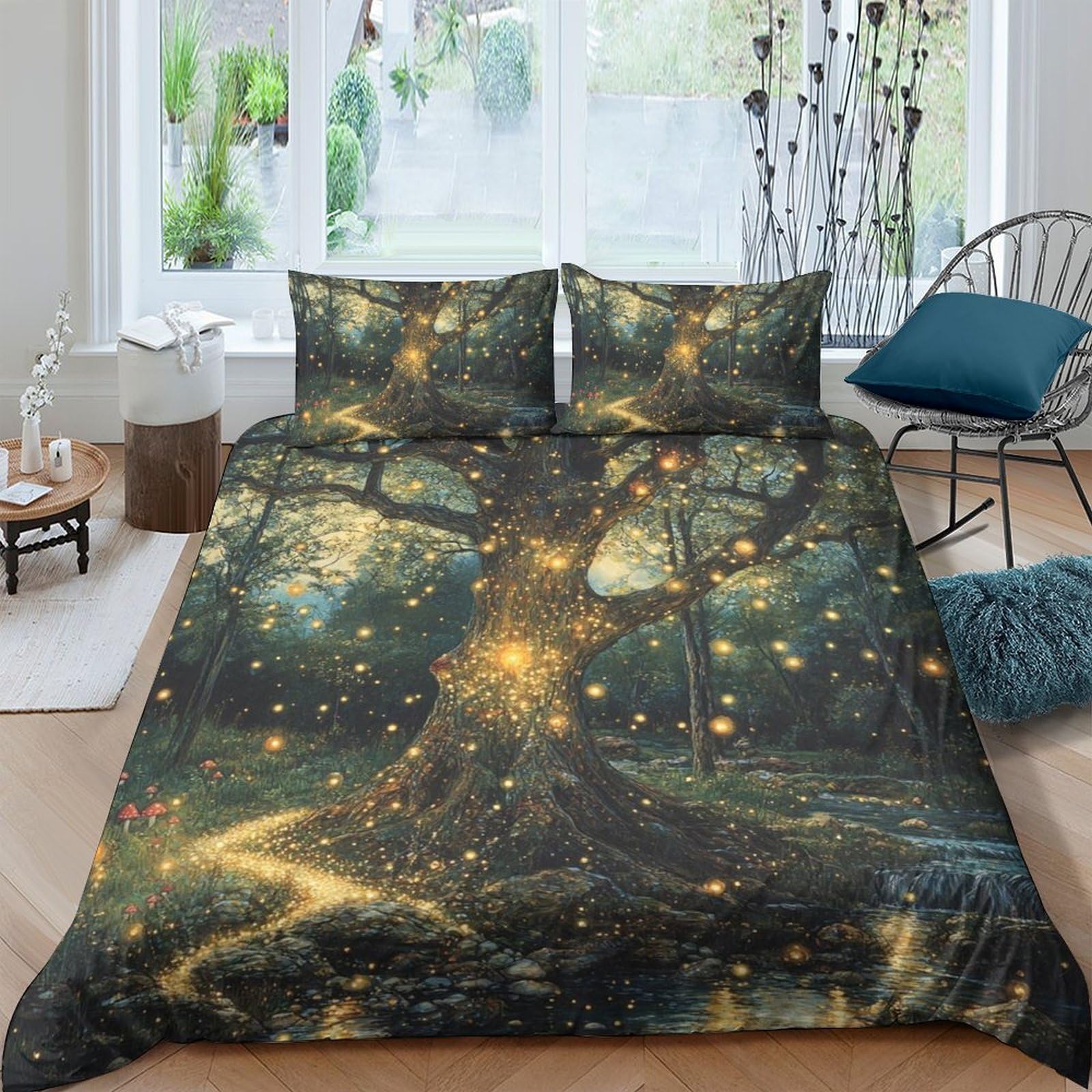 Ctjqhvkz Style-6 3D Printed Magic Forest Fitted Sheet Microfiber Soft Bed Cover Firefly Night Mattress Protector For Bedroom Dorm Room Decor Single（135X200cm）