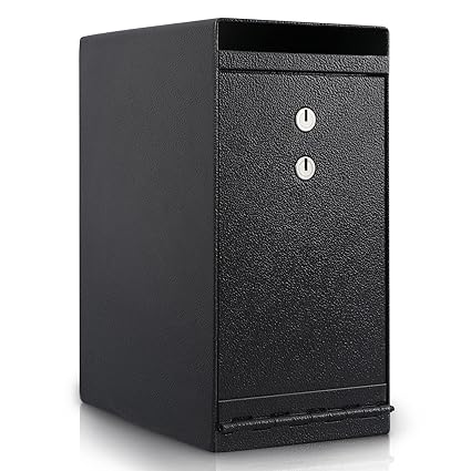 Depository Double Lock Safe 0.4 Cu Ft with Drop Slot,Security Anti-theft Rodent Cabinet Steel Safe Matte black