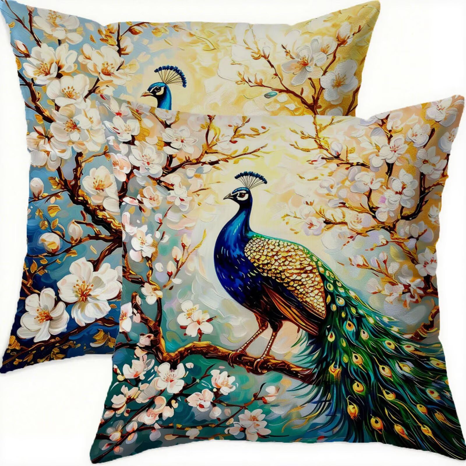Housse coussin 60x60cm bleu imperméable en velours pour canapé lot de 2