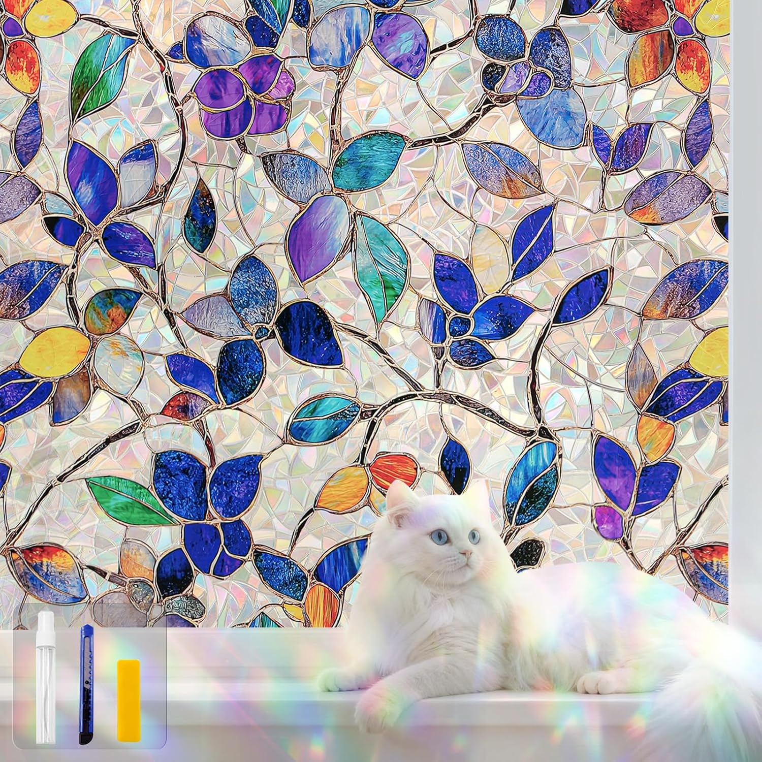 Stained Glass Window Privacy Film Decorative Rainbow Static Clings – Ideal for Home & Office, Adhesive-Free, Removable, UV-Blocking (Purple Rainbow, 23.6 X 78.7 in) Purple Rainbow 23.6 X 78.7 in