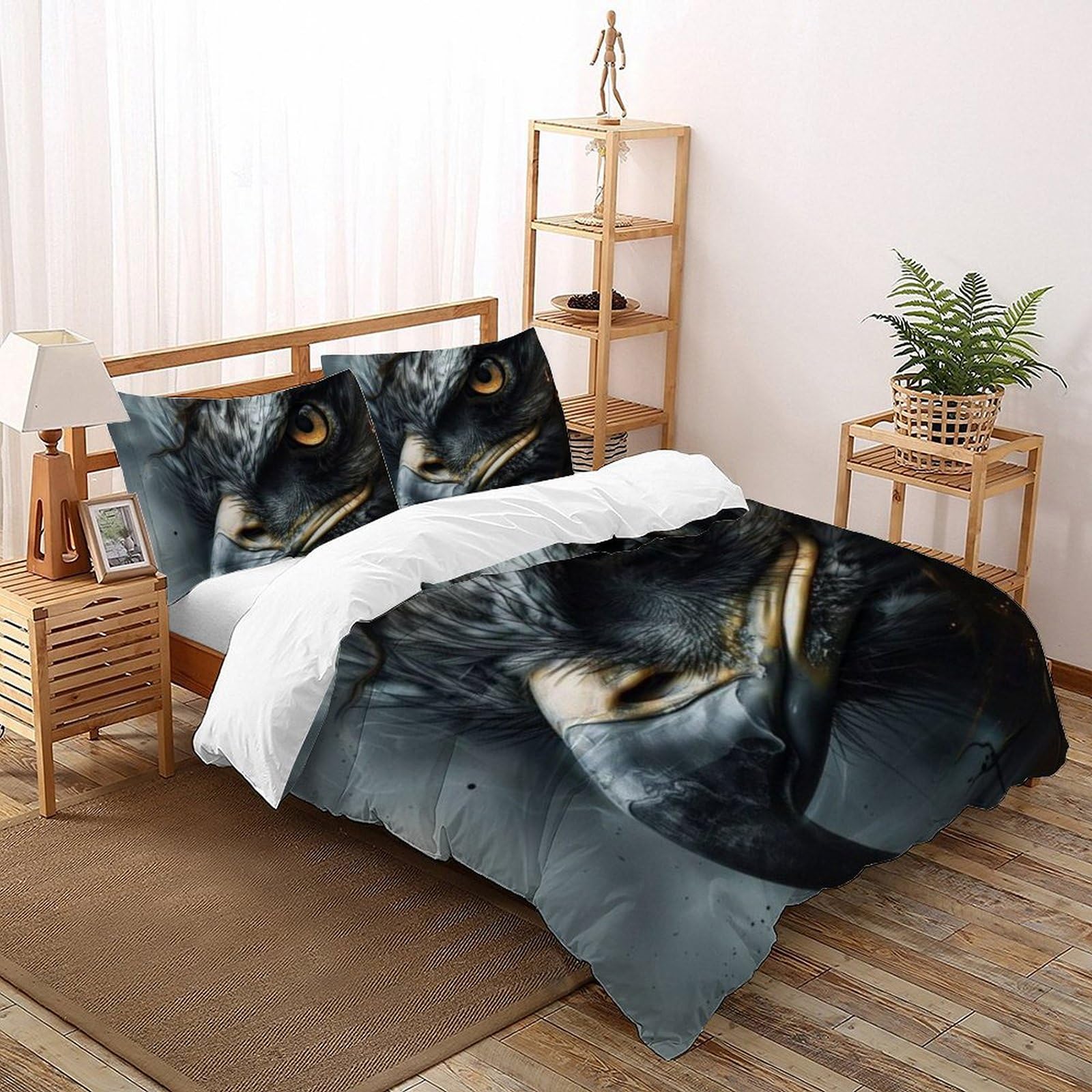Housse de couette double au motif aigle féroce imprimé 3D réaliste