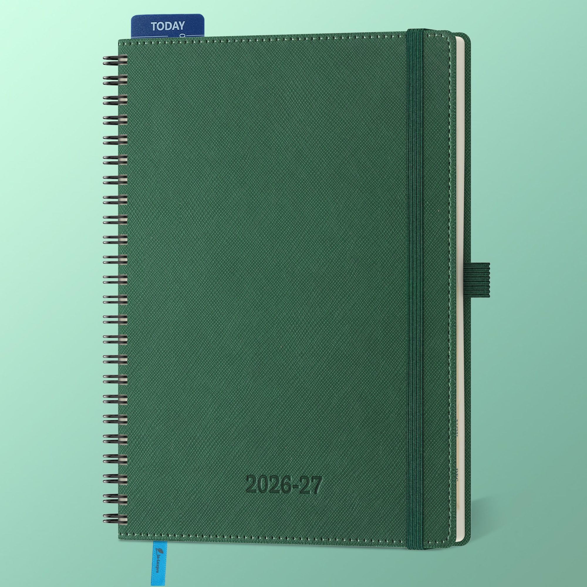 IN-LUXPRO Academic Diary 2026-2027: A5 Week to View (21.9x16.2 cm) 18 Months(Jul'26 - Dec'27) Spiral Weekly & Monthly Planner with Month Tabs & Inner Pocket, Expenses/Note Pages, PU Leather Green