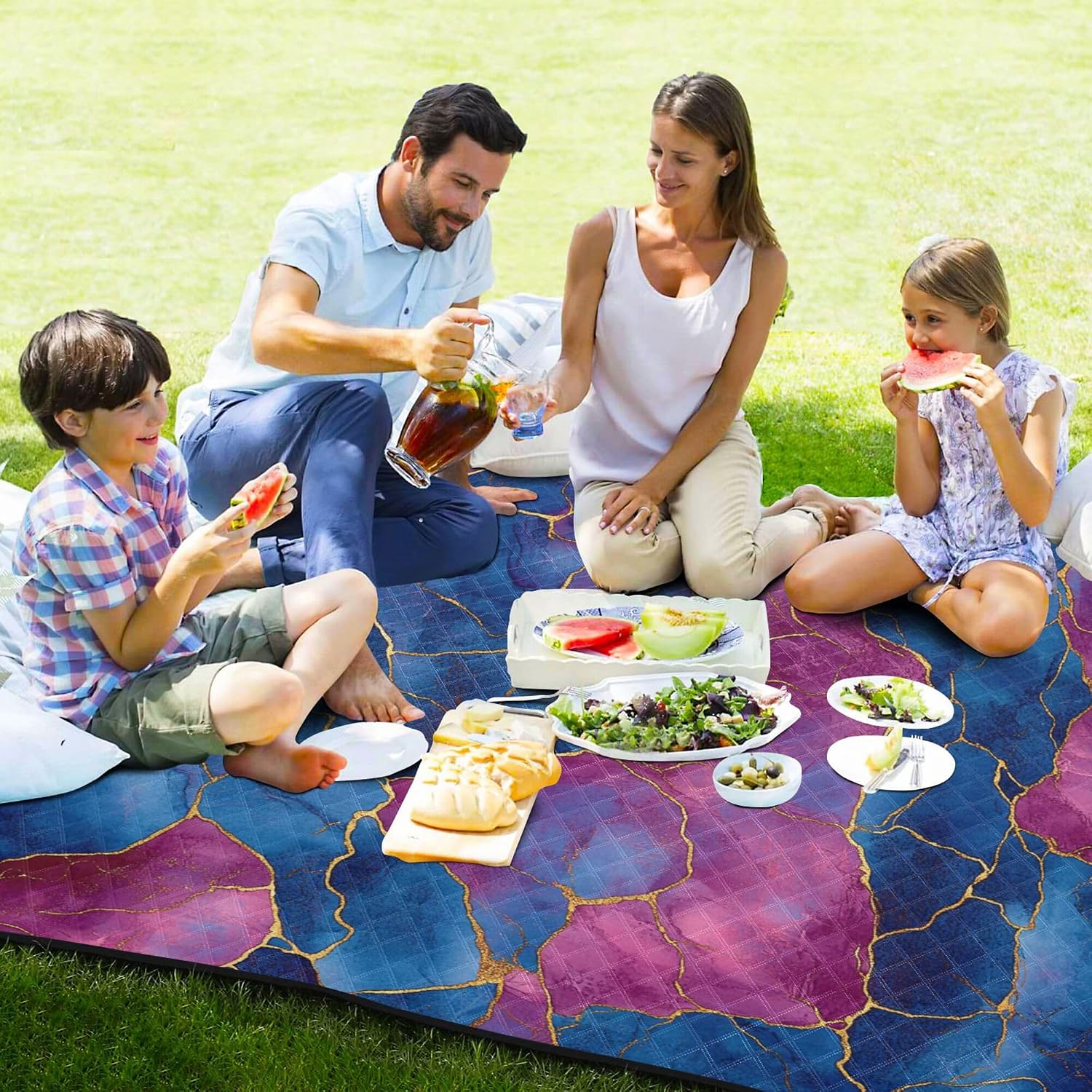 Marble Royal Blue Hot Pink Waterproof Picnic Table Large Outdoor Party Big Beach Blanket for Ground Spring Gifts esterilla para la Playa