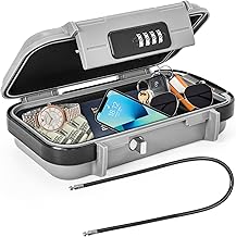 OUUTMEE Portable Safe with Combination Lock, Beach Safe 24 x 14 x 5.8 cm, Beach Safe for Chaining, Suitable for Travel, Beach Activities (Grey)
