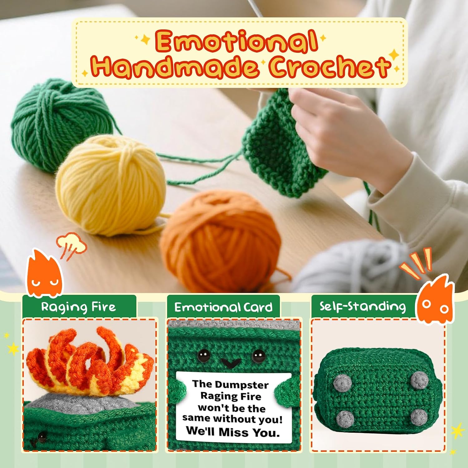 Funny Farewell Gifts for Coworkers, Retirement Gifts for Women Men - Handmade Crochet Dumpster Raging Fire, Coworker Leaving Going Away Goodbye Gift for Boss Friend Employee Work Bestie