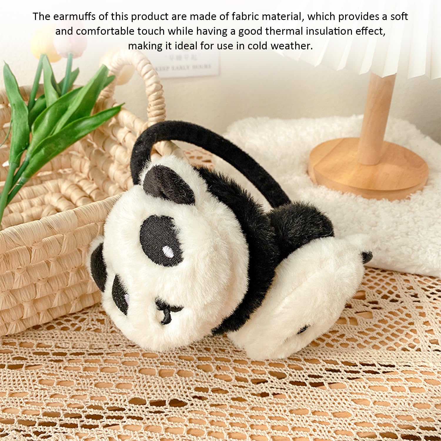 1 sztuka Panda nauszniki, 1 para pluszowych rękawic pandy, zimowe pluszowe ocieplacze na uszy, dziecięce ocieplacze na uszy, śliczny zestaw termiczny dla zwierząt, Czarno-biały, M