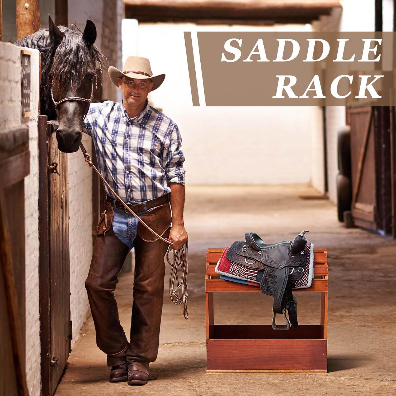 Eccliy Pine Wood Arched Saddle Rack Stand 20" x 12" x 20" Heavy Duty Portable Car Western Saddle Rack with Bottom Shelf Horse Tack Room Supplies Organization Display Saddles (Triangle)