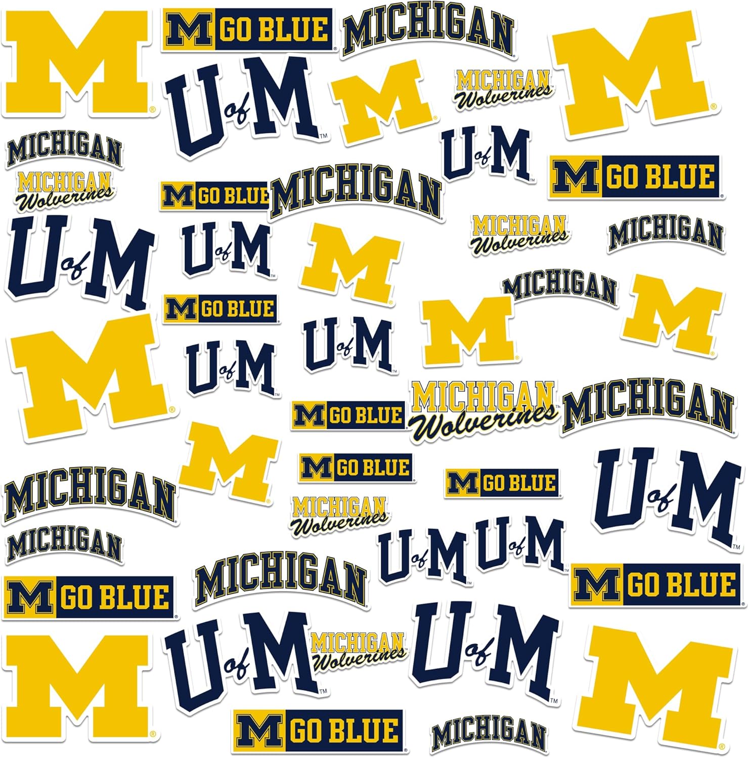 University of Michigan UofM 50ct Vinyl Sticker Pack – Large Waterproof Decals for Laptops, Water Bottles, Tablets, Scrapbooks, Vehicles & More – Officially Licensed Wolverines Designs