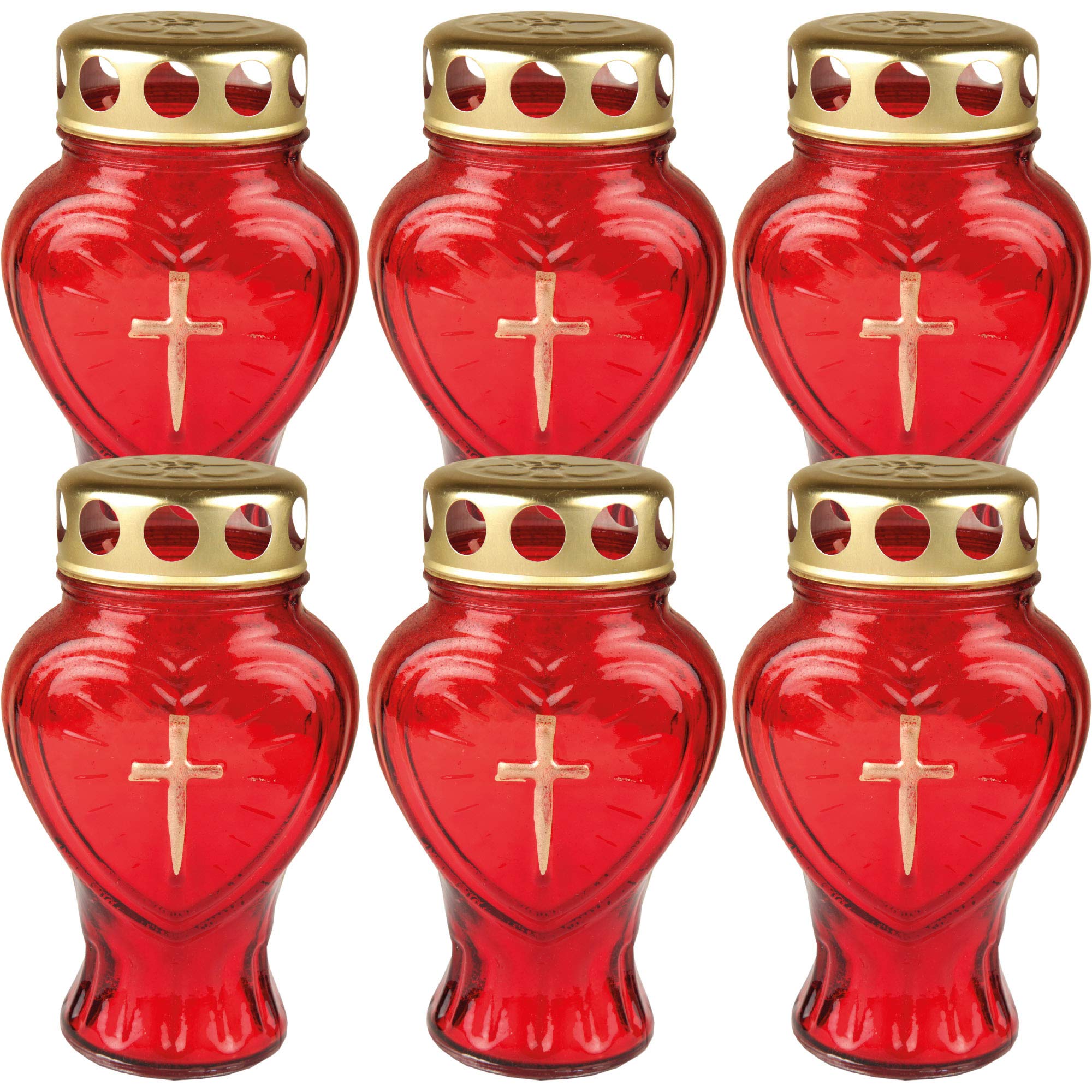 Hs Candle Red Grave Candles Glass In Heart-Shaped Pack Of 6 With Approx. 30 Hours Burning Time