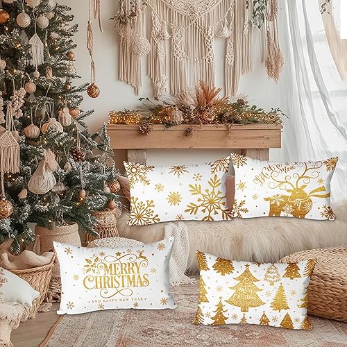 Vista 99 de Lanpn Juego de 4 fundas decorativas de almohada navideñas de 18 x 18 pulgadas, color blanco y verde azulado de 18 pulgadas, funda de cojín