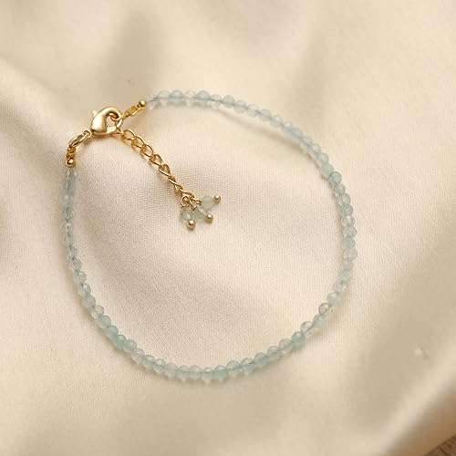 Miniatura 2 de Gempires Aquamarine Beaded Bracelets for Women, Crystals Bracelet, Gift for Her, March Birthstone, 2.4-2.5mm Beads, 14k Gold Plated 8 inch