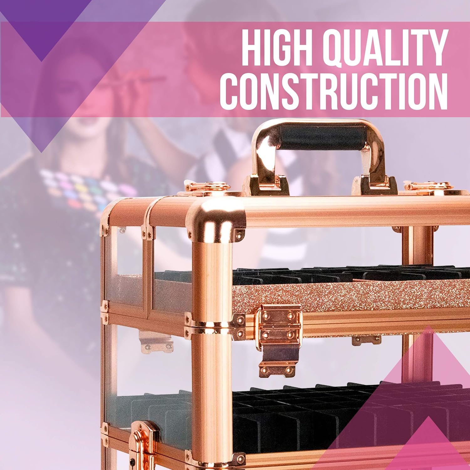 Ver Beauty Professional Nail Polish & Cosmetic Organizer, 3.8mm Heavy Duty Acrylic Makeup Artist Travel Case, Rose Gold : Beauty & Personal Care