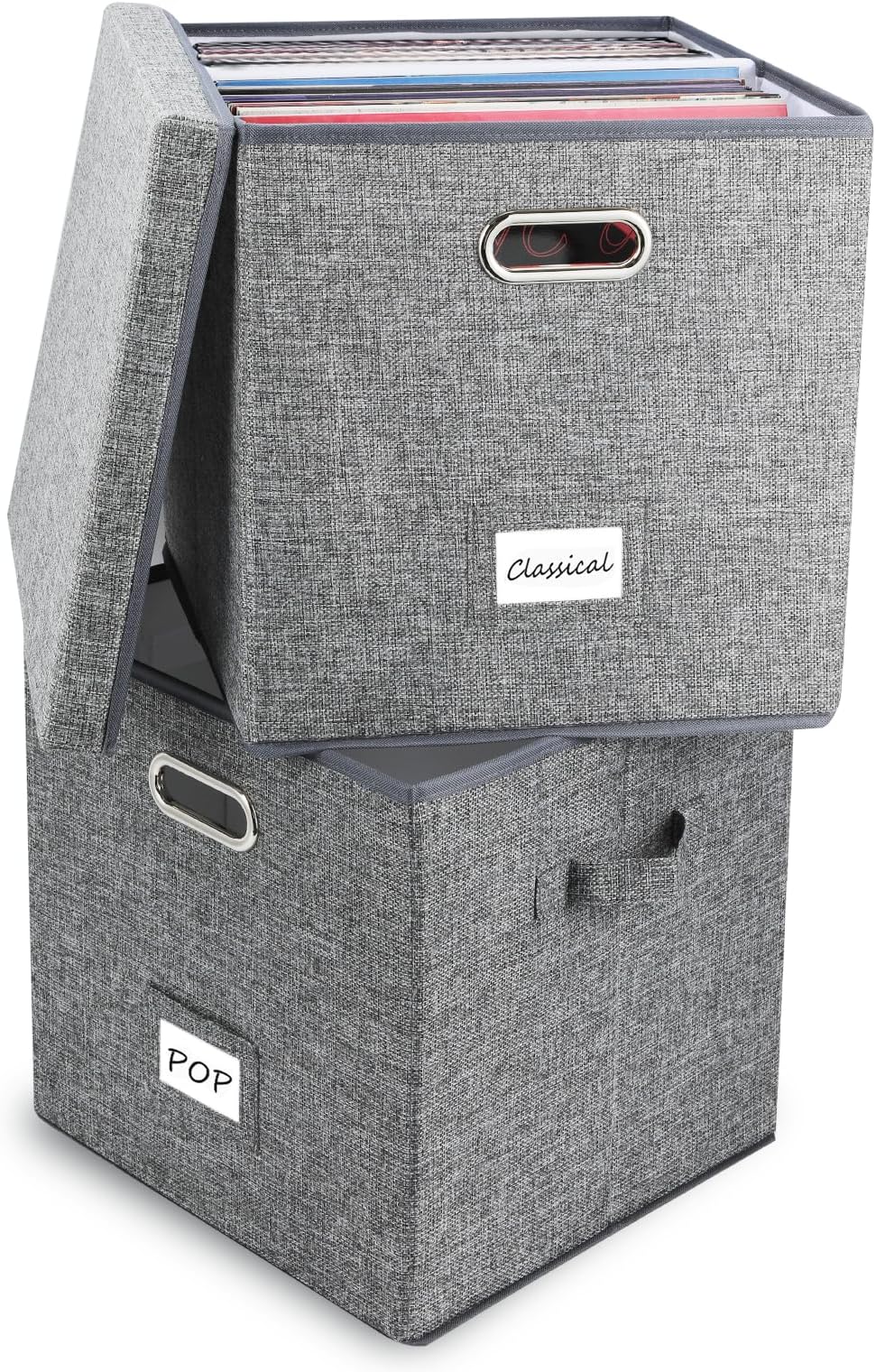 Amazon.com: ZICOTO Decorative Vinyl Record Storage Box Set of 2 For 100 ...