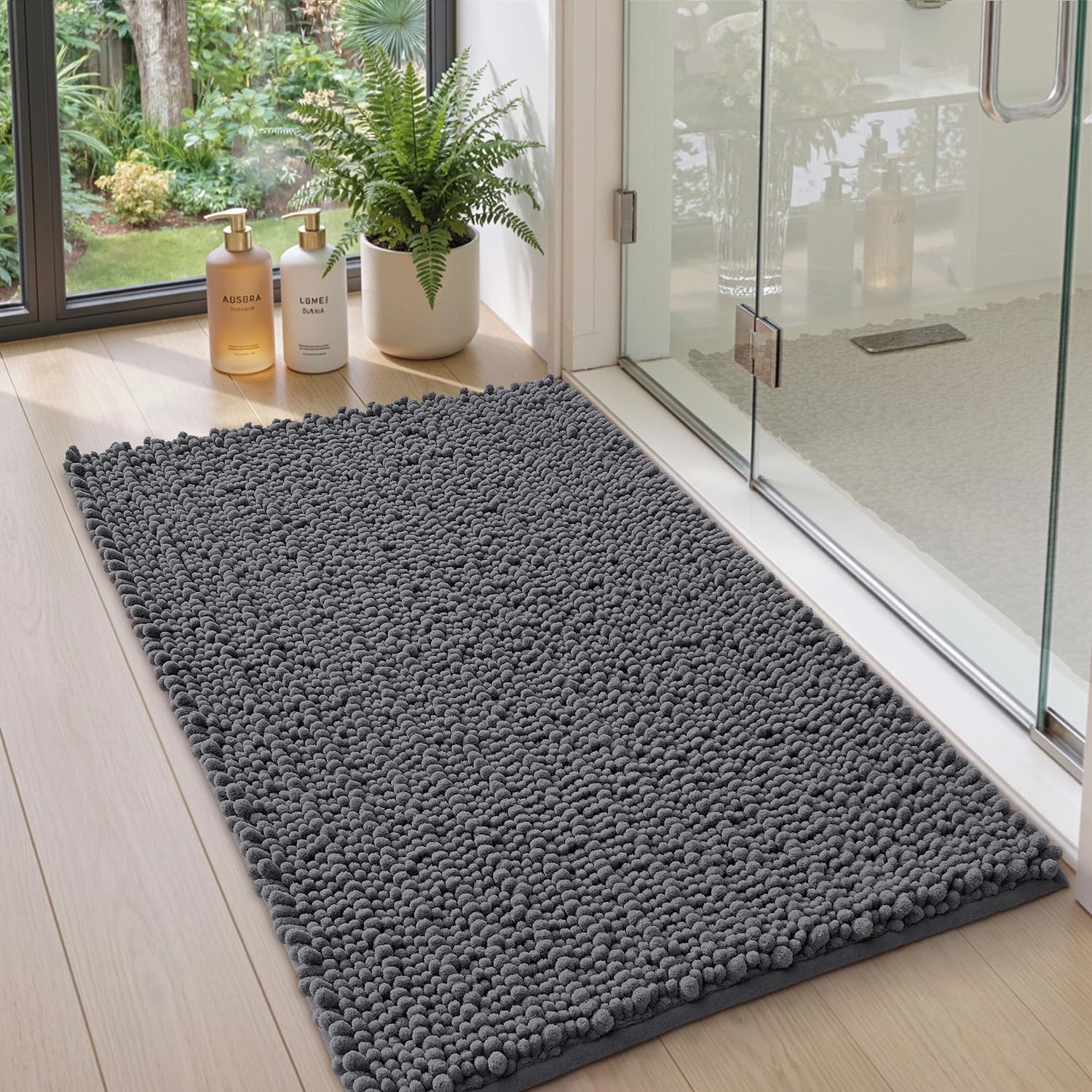 DEXI Tapis de Bain en Chenille 60 x 90 cm, Épais et Absorbant, Gris
