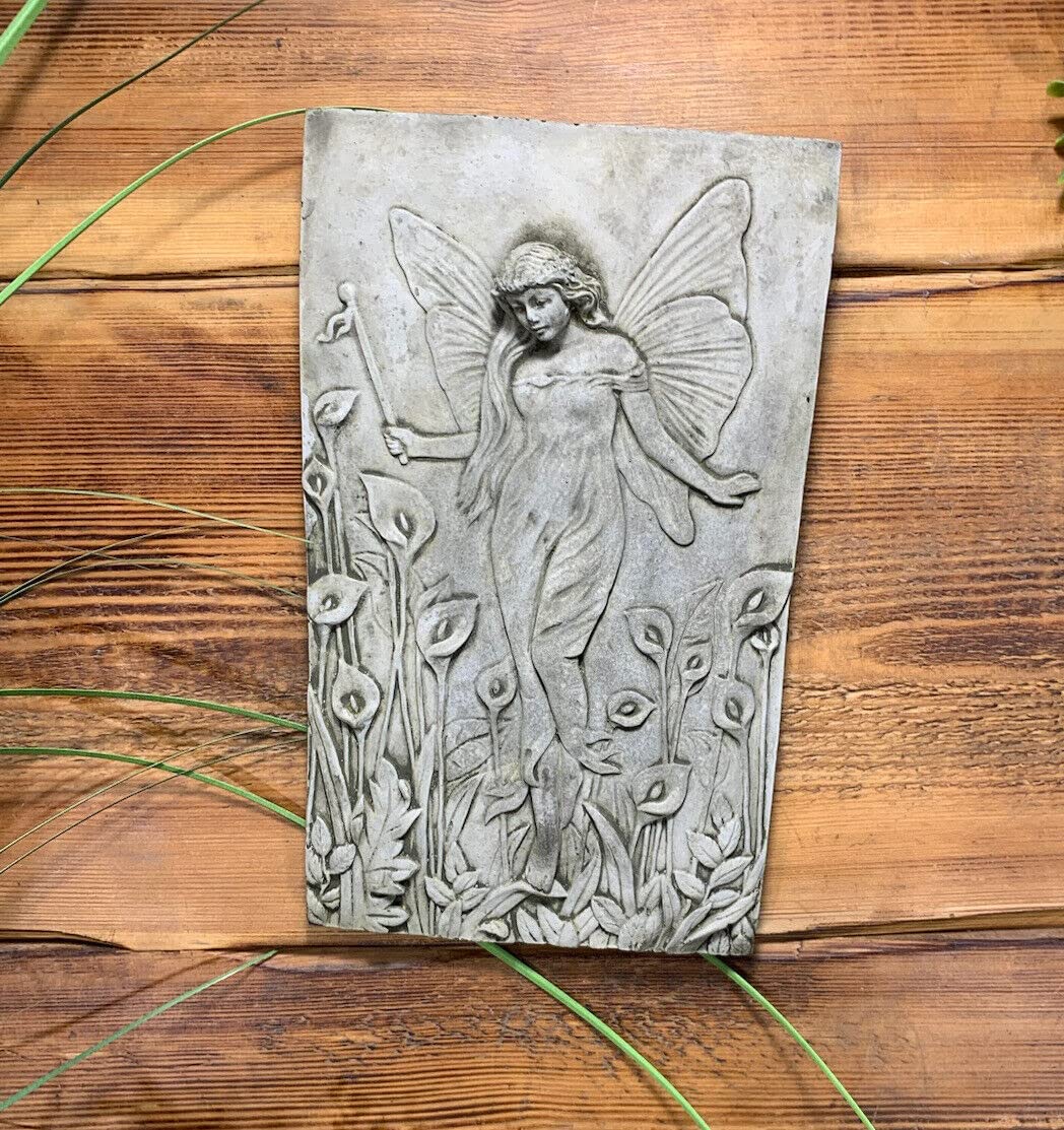 STONE GARDEN DETAILED LILY FAIRY ANGEL WALL HANGING PLAQUE ORNAMENT