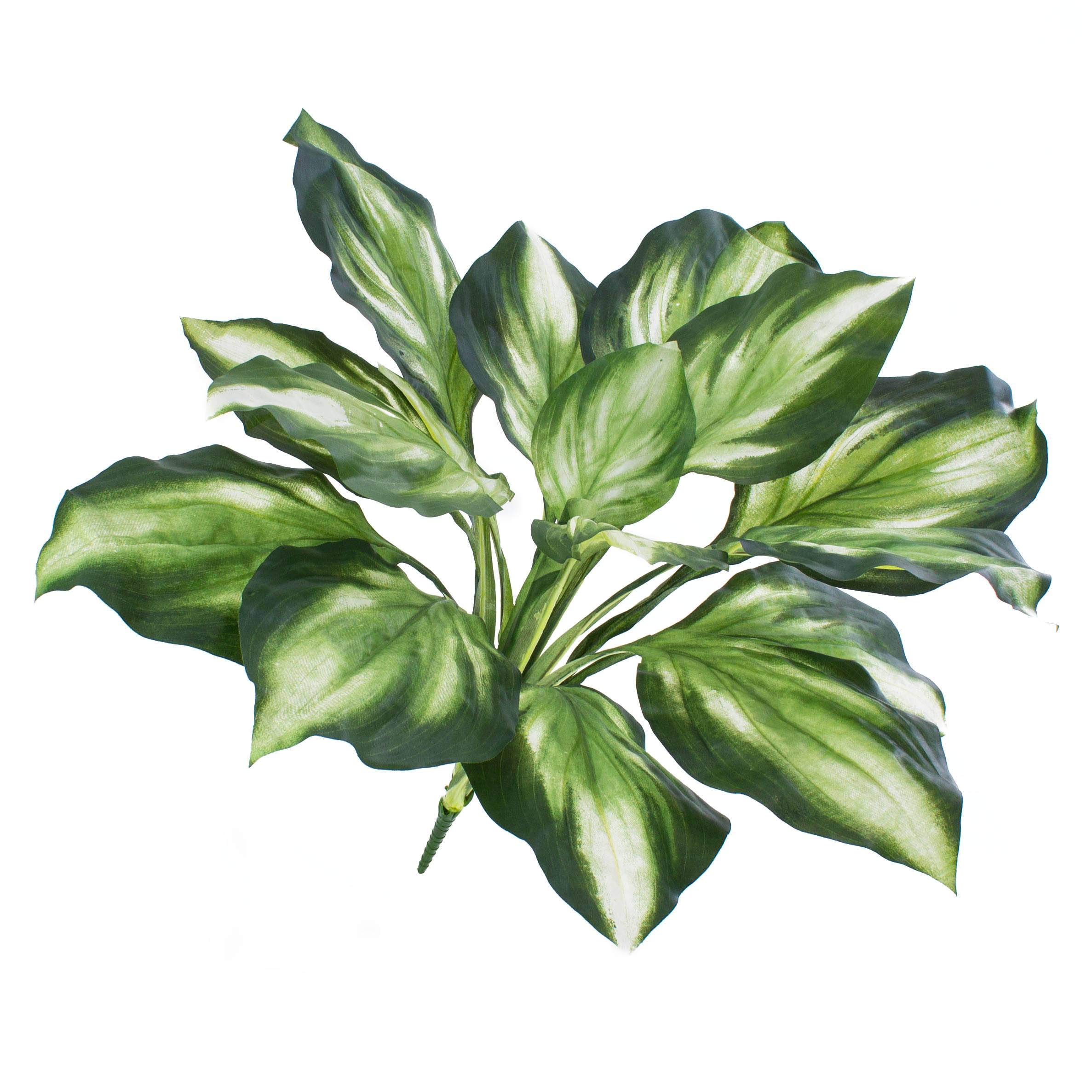 artplants.de Artificial Hosta plant with 16 leaves, green-white, on spike, 22"/55cm, Ø 24"/60cm - Artificial foliage bush/Fake plant