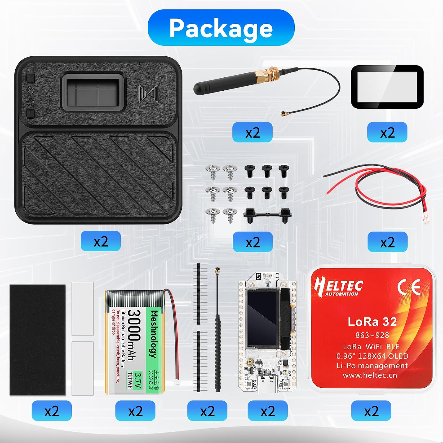 2 Set ESP32 LoRa V3 Development Board with 915MHz Antenna + 3000mAh Battery + Meshtastic Case, ESP32-S3 SX1262 Integrated WiFi Bluetooth OLED Display for Arduino LoRaWAN (N32 Plus, Black)