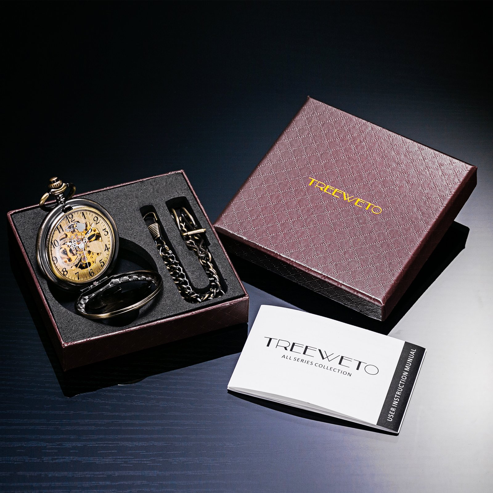 TREEWETO Vintage mecánico esqueleto hueco Pegasus tallado reloj de bolsillo para hombres mujeres, bronce