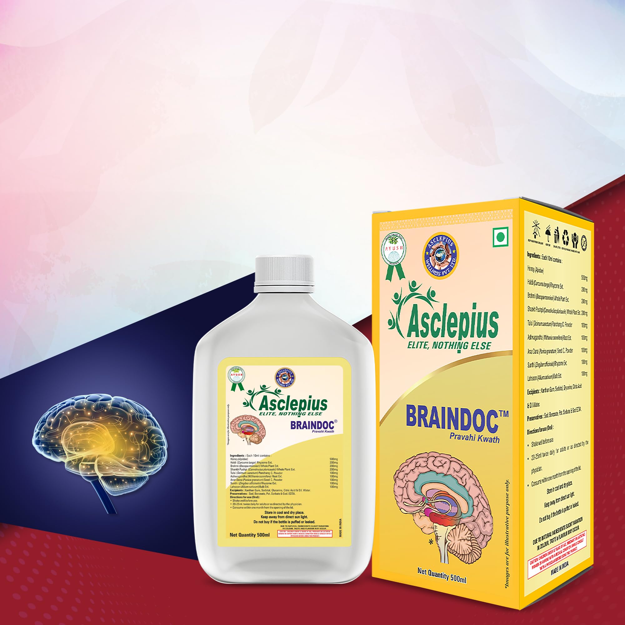 Asclepius Braindoc Pravahi Kwath Helps To Enhance Cognitive Function & Mental Clarity, Neuroprotective Herbs for Memory & Focus, Reduces Stress Anxiety, Natural Formula, No Additives- 500ml — Amazon image 2
