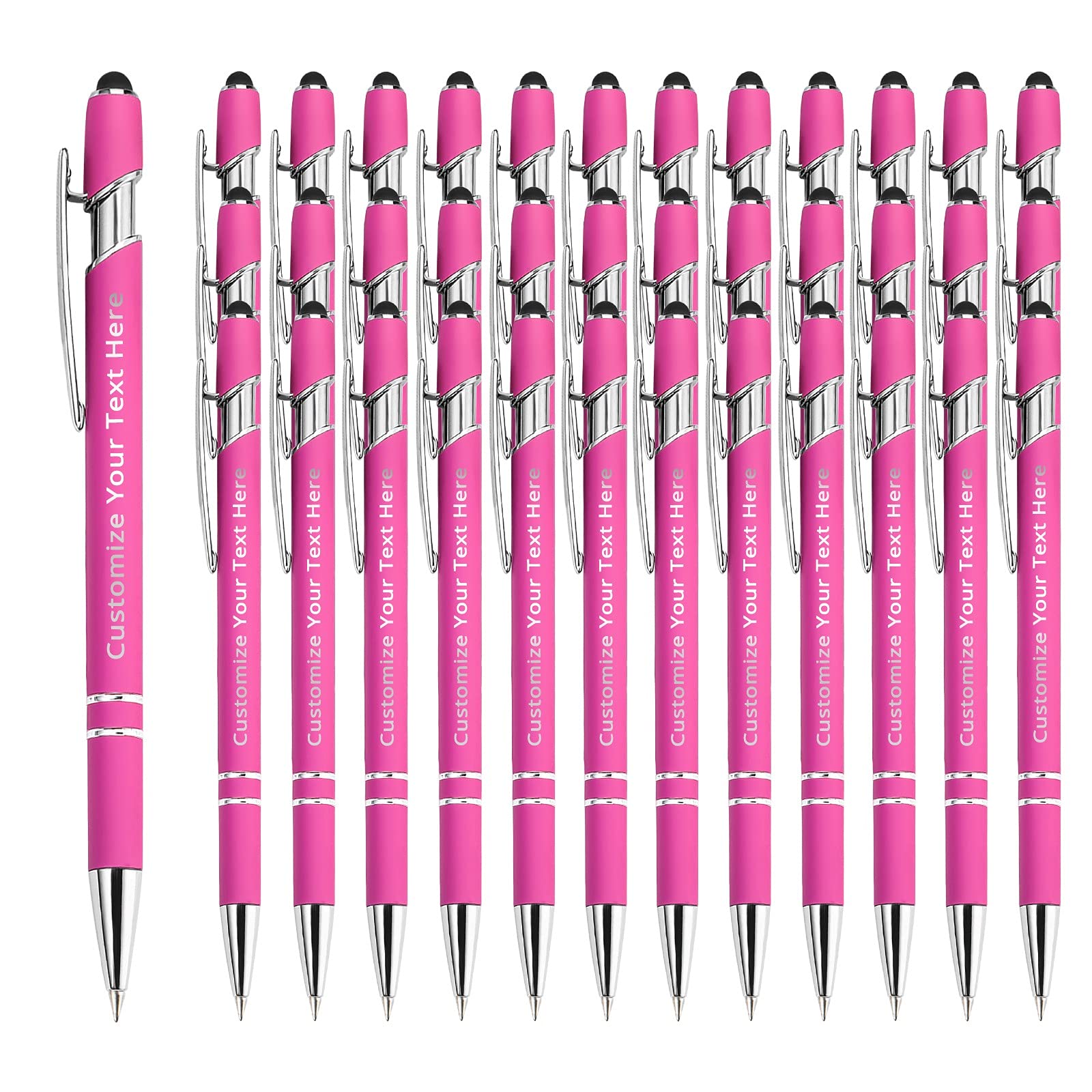 36 Personalized Pens in Bulk with Stylus Engraved Custom Pens,Soft Touch Metal,Engraving Name,Logo or Message,Customized Gifts for Graduation,Birthday,Boss,Teacher,LightGreen — image 1