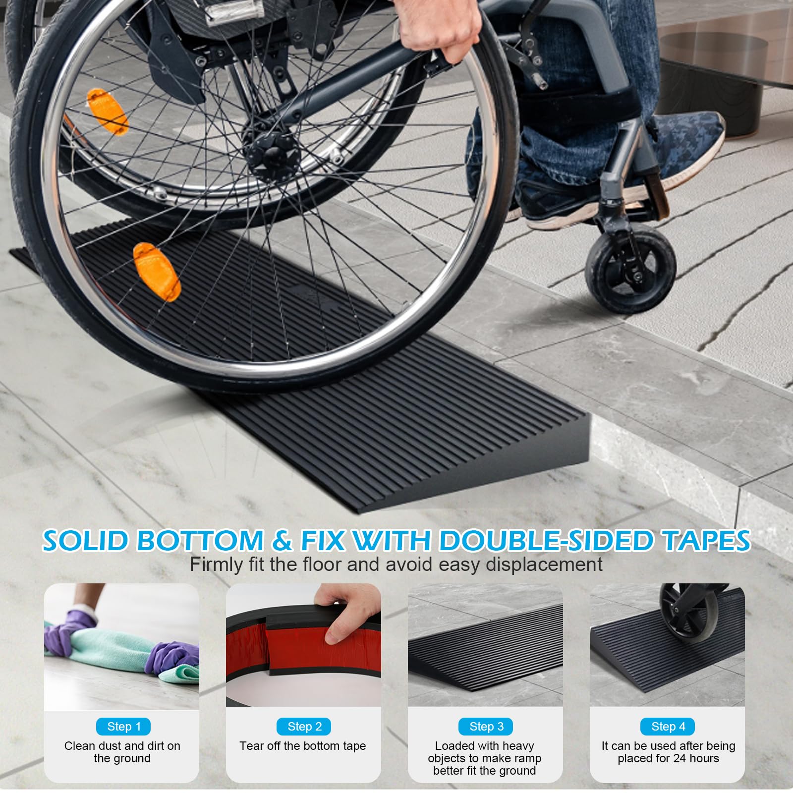 Türschwellenrampe, 900 x 80 x (10-30) mm Gummirampe Auffahrrampe, Rollstuhlrampe Belastung 800 kg für Rollstuhl, Kinderwagen, Rollator oder e Scooter (2,0cm Höhe)