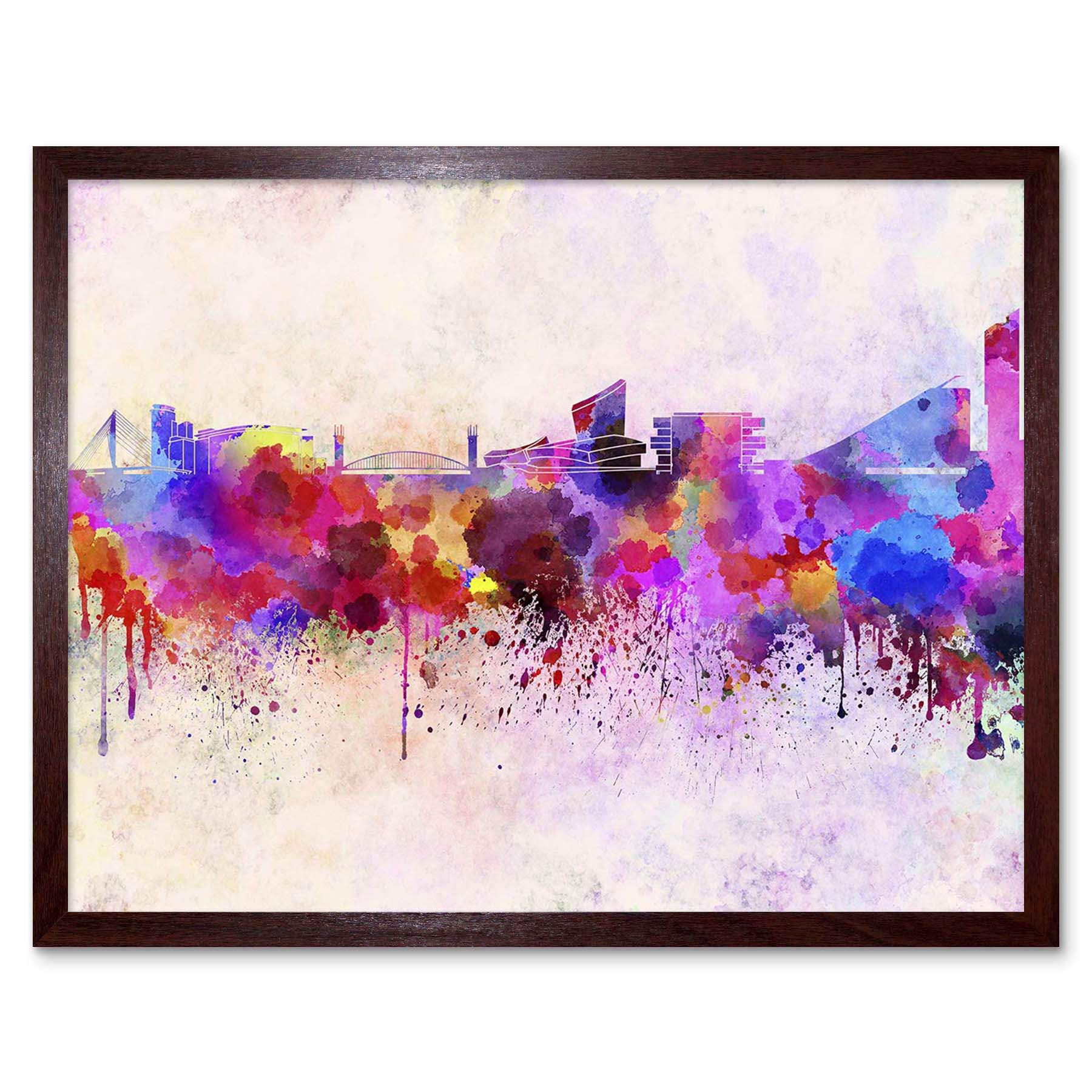 Wee Blue Coo Painting Cityscape Paint Splash Skyline Manchester Art Print Framed Poster Wall Decor 12X16 Inch