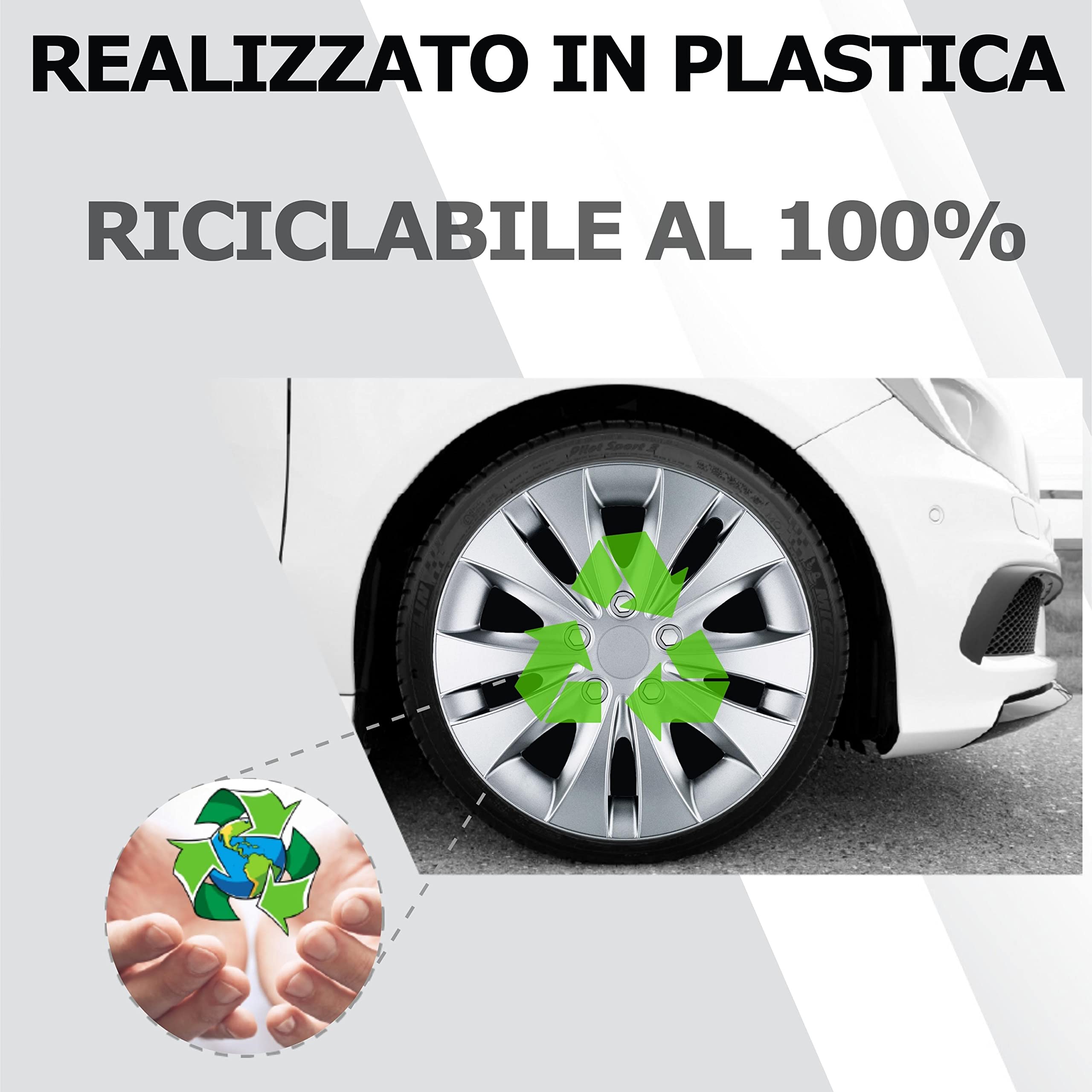Copricerchi 14 pollici - Set da 4 copricerchi argento da 13-16 pollici - Copri cerchi pollici auto Stormer per quasi tutti i cerchioni in acciaio - Nero o argento - Copri cerchioni