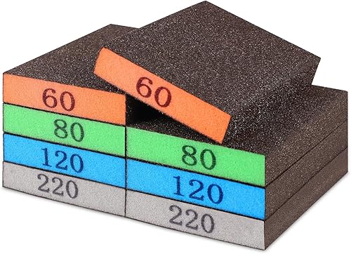 Romeda 8-Pack Sandpaper Block, Four Grits Per Pack 60/80/120/220, Washable and Reusable Handmade Sanding Sponge, Drywall Sandpaper Blocks for Wooden Drywall Sheetrock and Metal Glazing