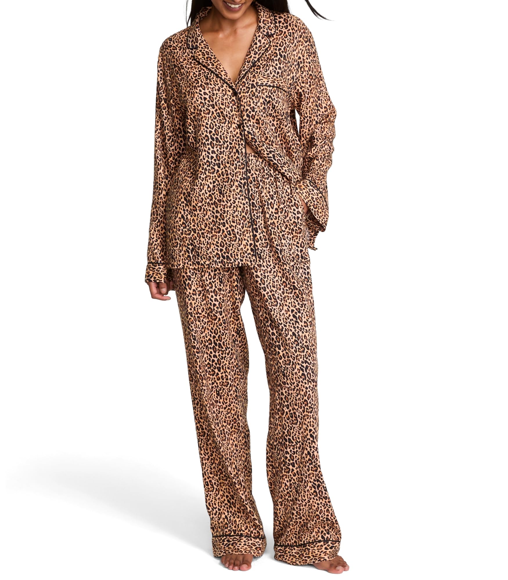 Victoria's Secret Flannel Pajama Set, Long Sleeve Button Down Shirt & Pants, Sleepwear for Women (XS-XXL) X-Small Marzipan Leo