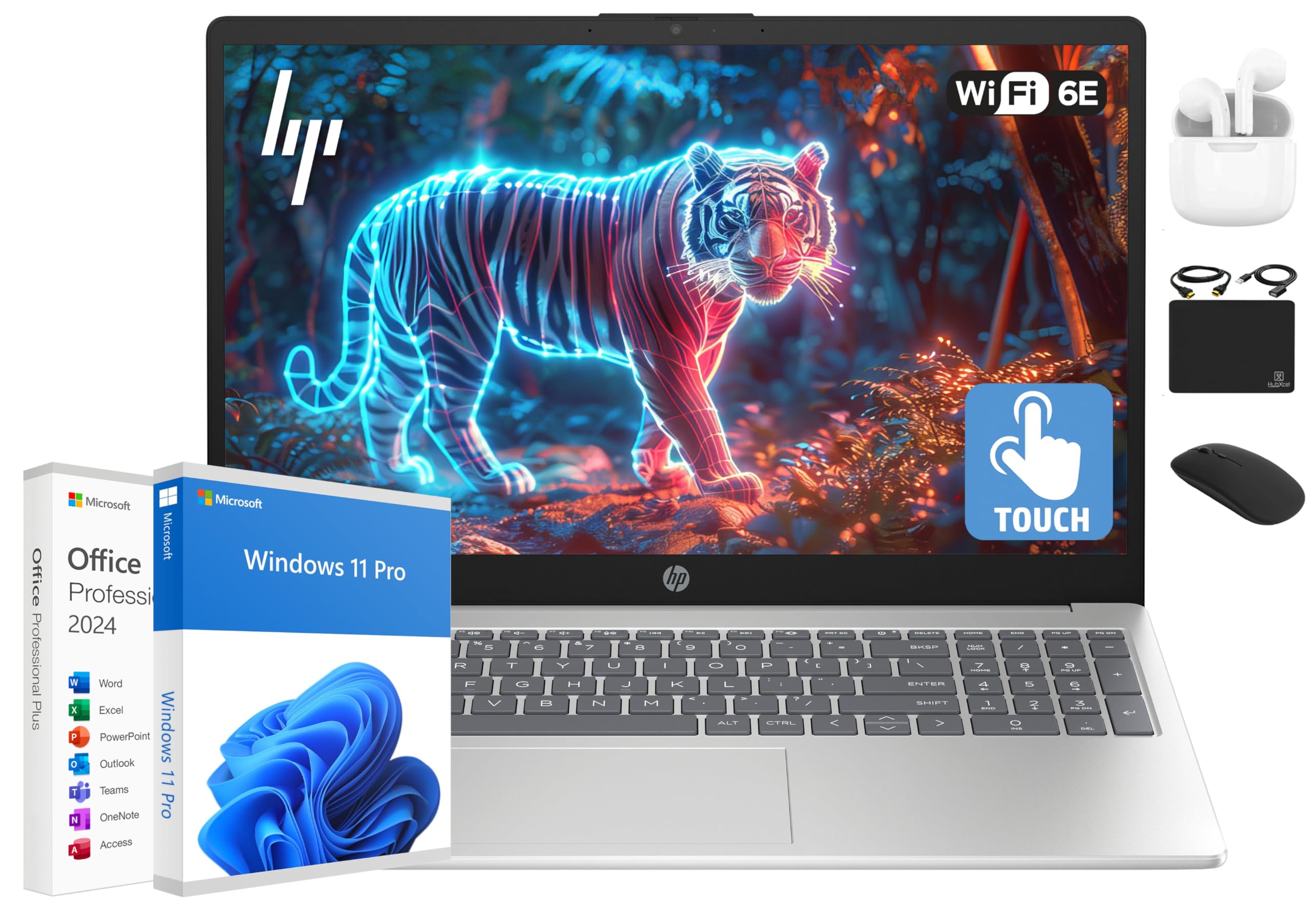 HP Flagship 15.6" HD Touchscreen Laptop Computer, 6-Core Intel i3 Processor, 16GB RAM, 1TB Storage (500GB SSD + 500GB Ext), Wi-Fi, Long Battery, HubxcelAccessory, Lifetime Office 2024, Win 11 Pro