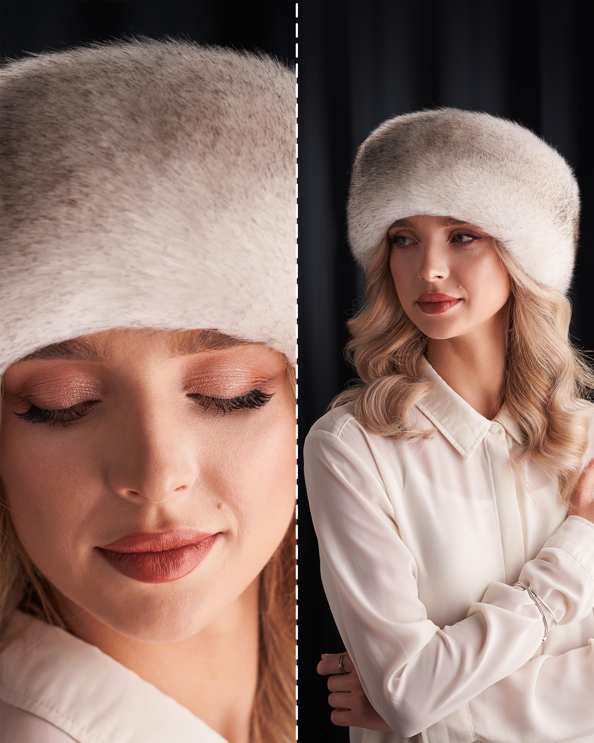 Futrzane Siberian Bandeau - Bandeau de Tete Fourrure Femme - Cache Oreille Hiver - Taille XS (Blanc avec Noir Siberian)